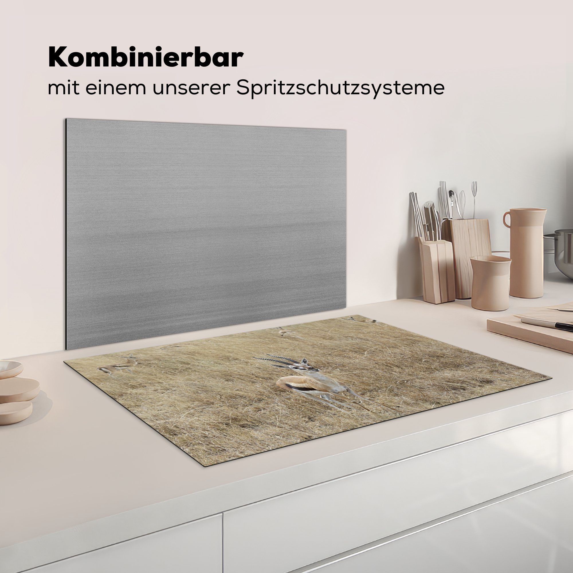 küche, Ceranfeldabdeckung Herdblende-/Abdeckplatte für tlg), Schutz cm, Induktionskochfeld - Vinyl, Gazelle (1 MuchoWow Afrika, 81x52 - Gras die