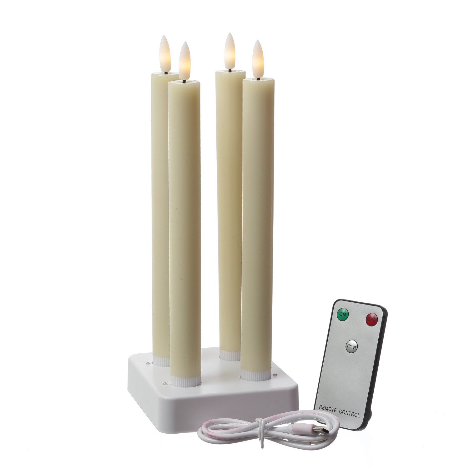 MARELIDA LED-Kerze LED Stabkerzen LISA Tafelkerzen Dinnerkerzen wiederaufladbar creme 4St (4-tlg)