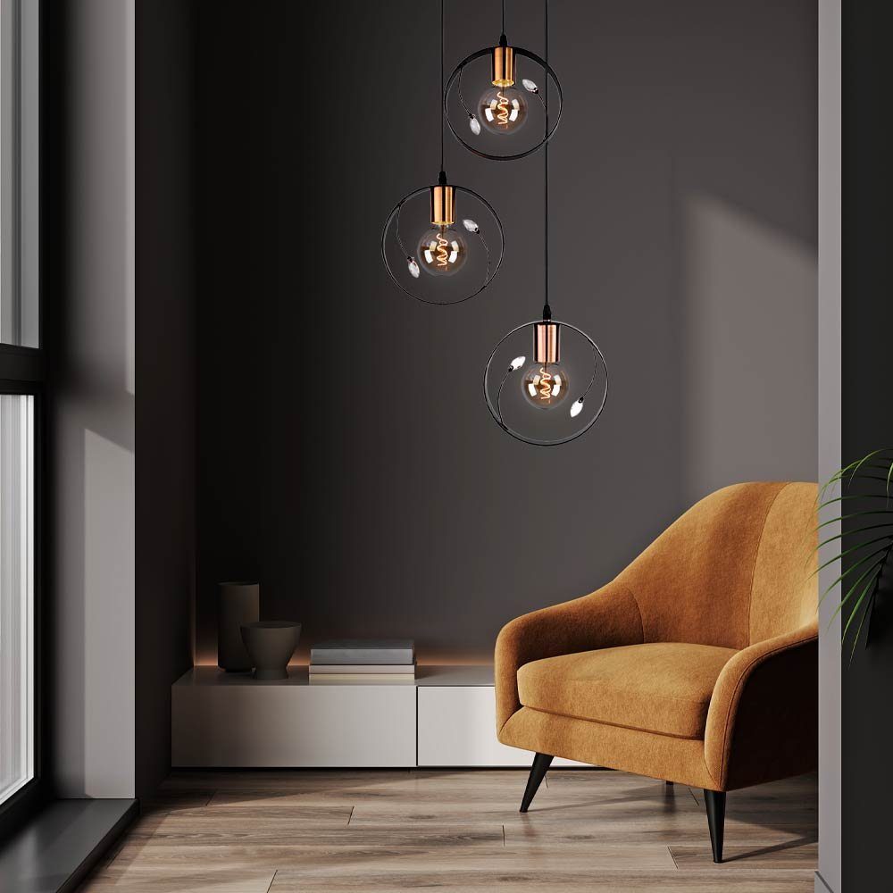 etc-shop Pendelleuchte, Leuchtmittel nicht inklusive, Retro Decken Hänge Lampe Ring Design Wohn Zimmer Kristall Pendel