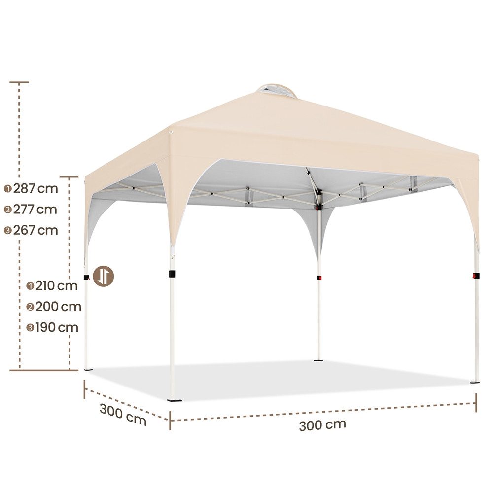 Yaheetech Faltpavillon Großzügiges Campingzelt mit einer Tragetasche 2,4x2,4m / 3x3m, mit 0 Seitenteilen, Gartenpavillon höhenverstellbar für Garten/Hof/Park/Ma – Bild 4 von 5