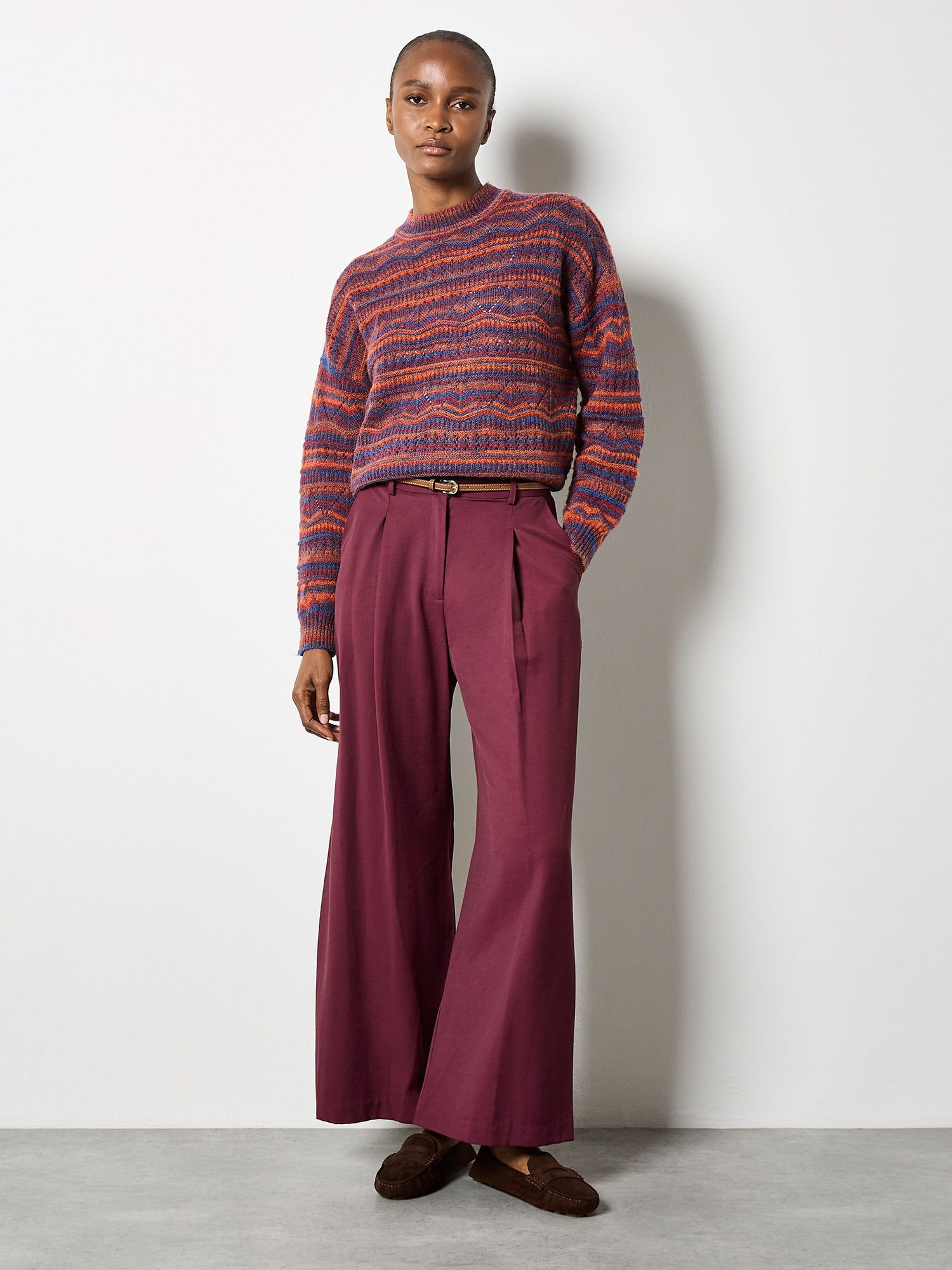 Apricot Streifenpullover ohne Verschluss aus Pointellestrick günstig online kaufen