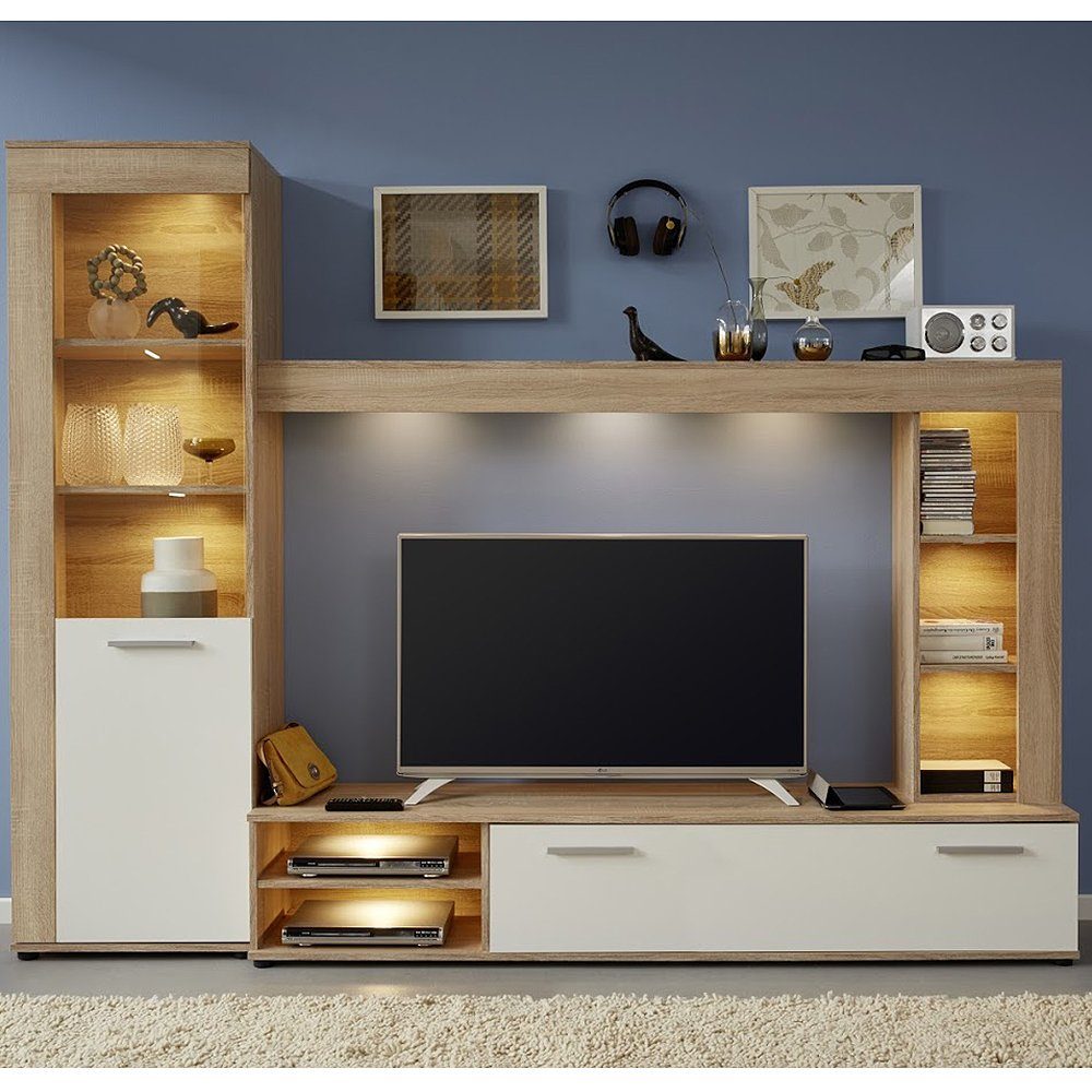 trendteam Wohnwand, Anbauwand Schrankwand Mediawand Wohnkombi Eiche 240x185 günstig online kaufen