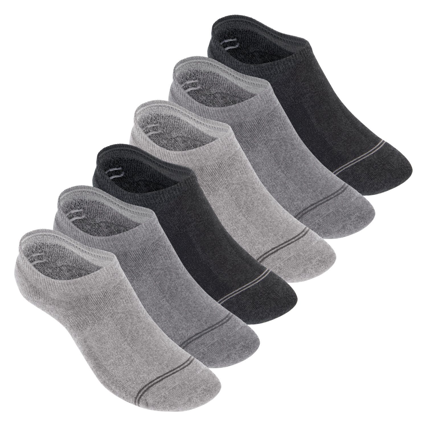 (6/12 Footstar & Paar Sneakersocken Herren Damen Paar), 6 Füßlinge Frotteesohle unsichtbar, Grau Mix