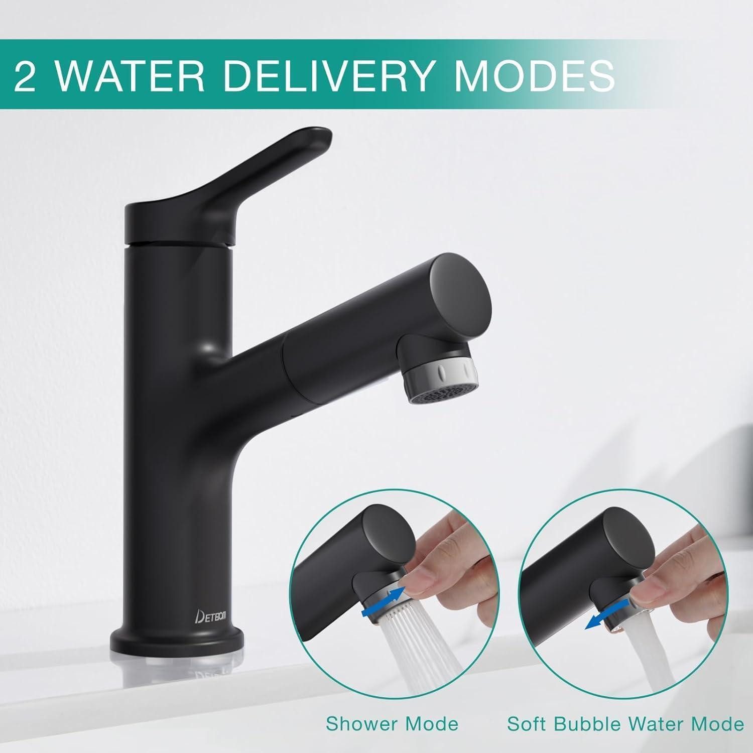 LuxusKollektion Waschtischarmatur Wasserhahn Einhebelmischer ausziehbar Brause Höhe 196mm schwarz – Bild 2 von 5