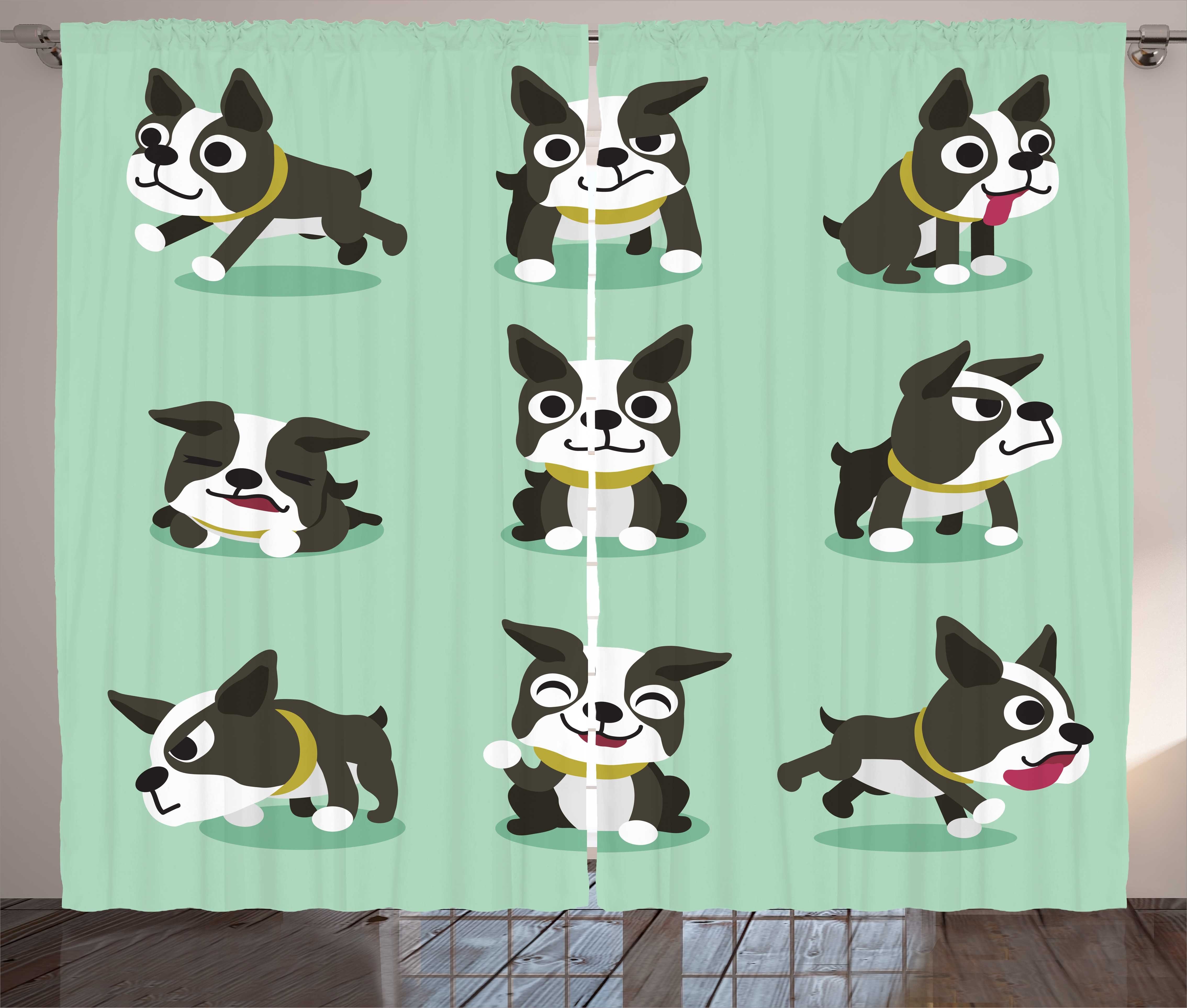 Gardine Schlafzimmer Kräuselband Vorhang mit Schlaufen und Haken, Abakuhaus, Boston Terrier Cartoon Funny Pet