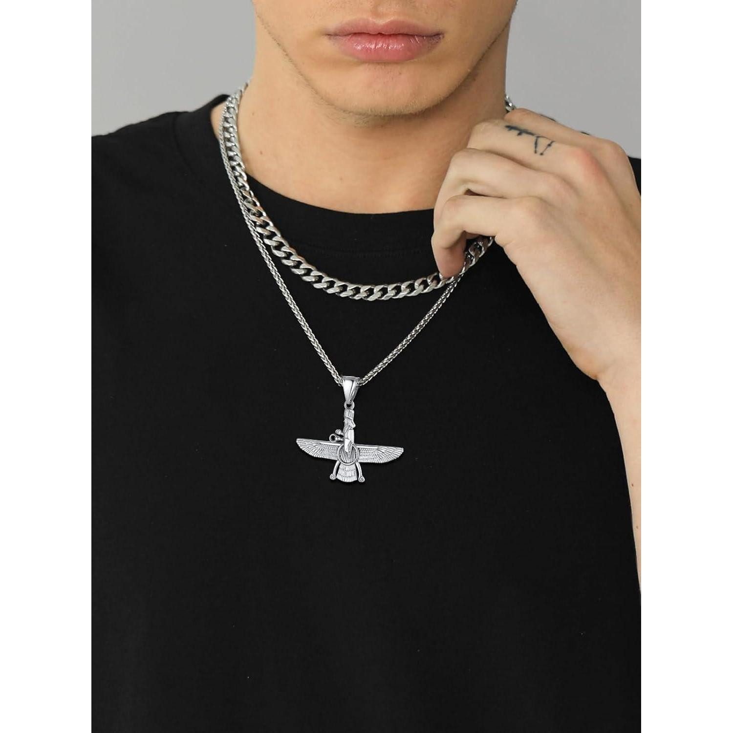 LuxusKollektion Kette mit Anhänger Halskette Herren Damen Faravahar Anhänger 01: Original-silber – Bild 3 von 5