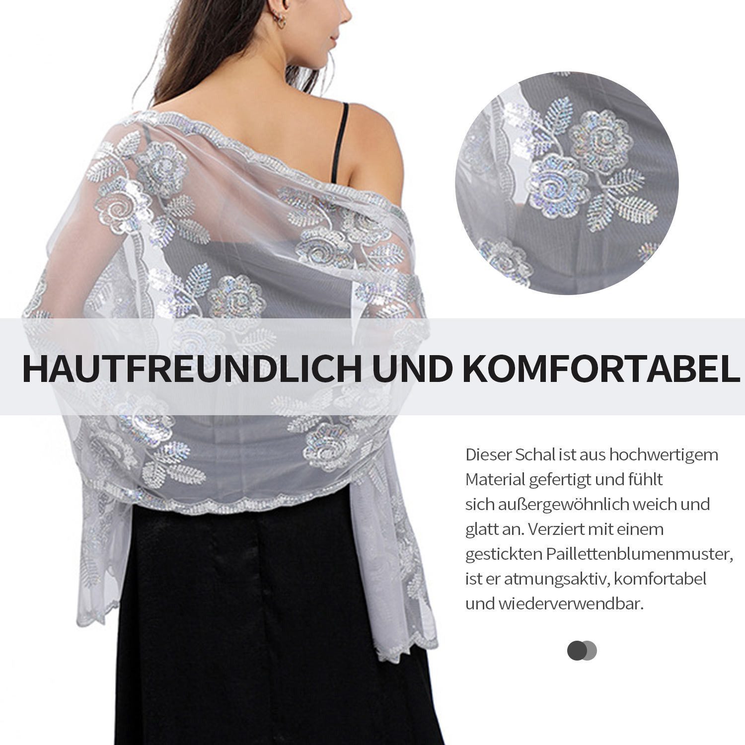 nsihing Modeschal Stickerei Blumen Muster Spitze Tüll Leicht Schal Elegante Stola – Bild 5 von 5