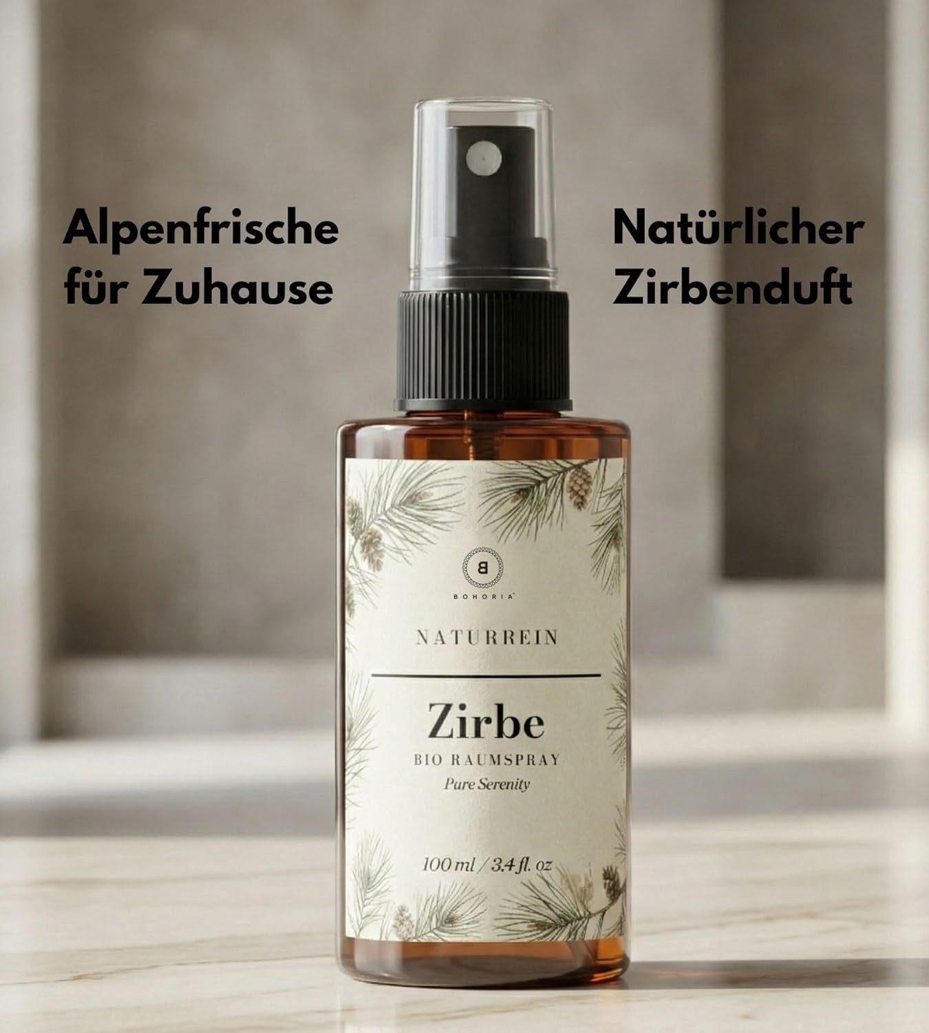 BOHORIA Raumduft Zirbe Raumspray 100 ml – Ätherische Öle Zirbenholz Raumduft
