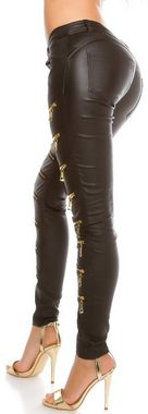 Koucla Lederimitathose Hose in Leder-Optik mit Deko-Reißverschlüssen, Damenhose