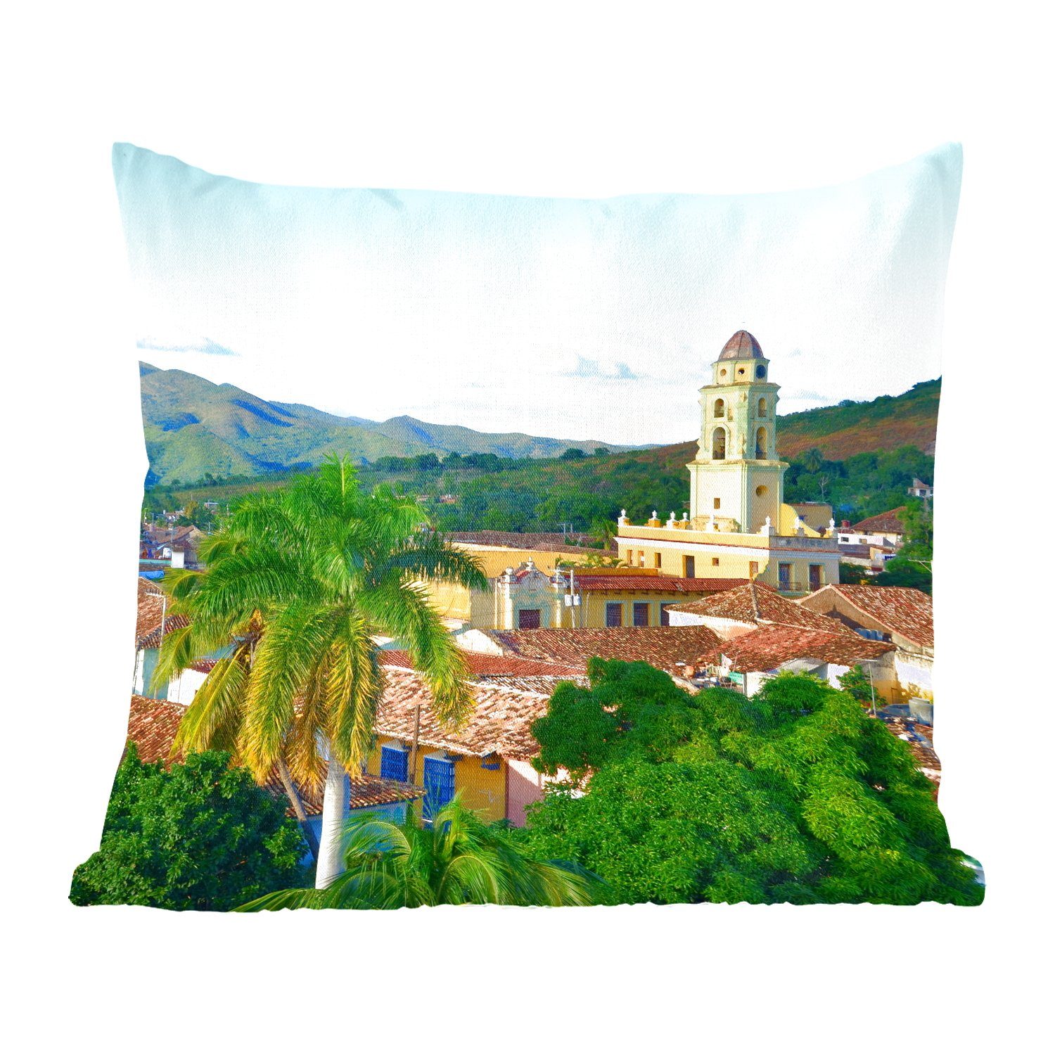 MuchoWow Dekokissen Die Altstadt von Trinidad mit den Bergen im Hintergrund in Kuba, Zierkissen mit Füllung für Wohzimmer, Schlafzimmer, Deko, Sofakissen