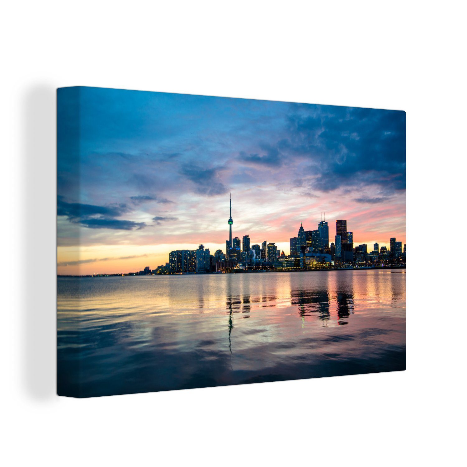 OneMillionCanvasses® Leinwandbild Sonnenuntergang hinter der kanadischen Stadt Toronto, (1 St), Wandbild Leinwandbilder, Aufhängefertig, Wanddeko, 30x20 cm