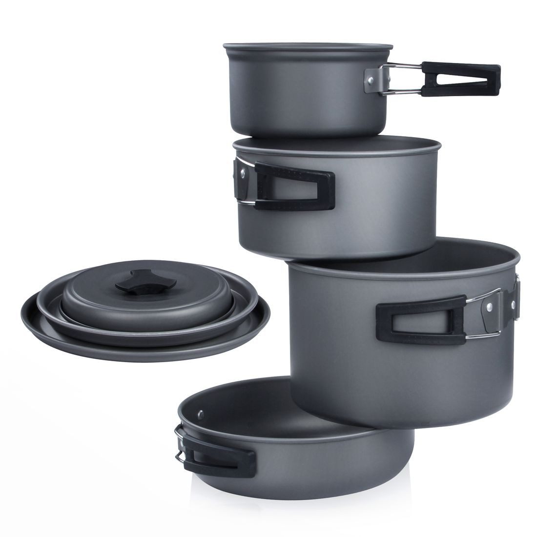 Topf-Set yourGEAR Ranger V Topf Pfannen Set für 4 - 5 Mann 7 tlg. Camping Kochset Kochgeschirr im Netzbeutel