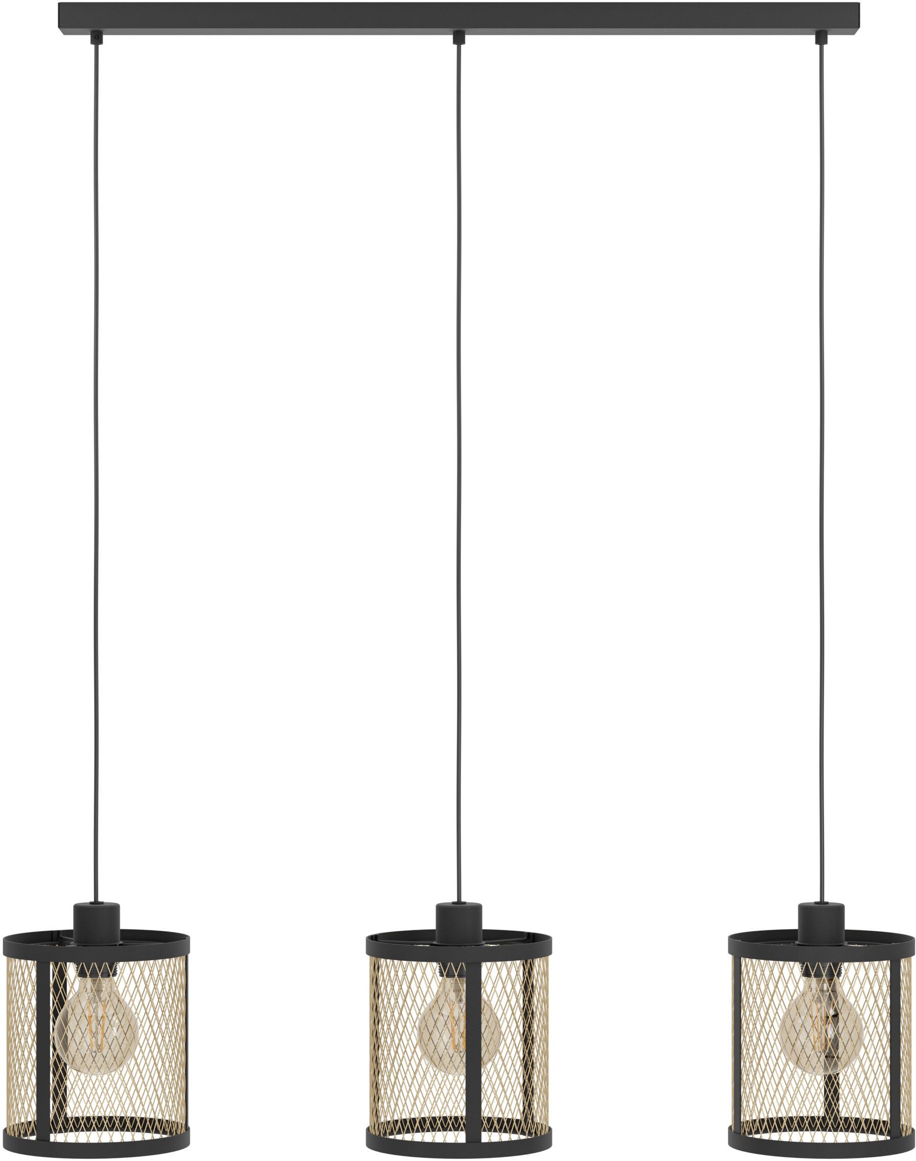 EGLO Hängeleuchte DELLOW Pendellampe - Stahl - E27 - 3X40W - IP20, ohne Leuchtmittel, Hängelampe, Deckenlampe, Wohnzimmer, Esszimmer, L88 x B18 x H110 cm