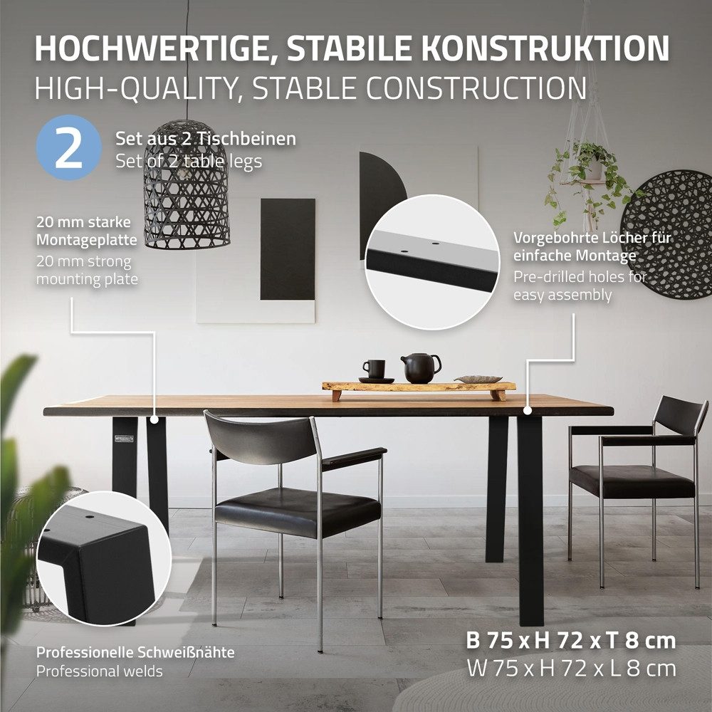 ML-DESIGN Tischbein Tischgestell Loft 2er Set aus Stahl Industriedesign U-F günstig online kaufen