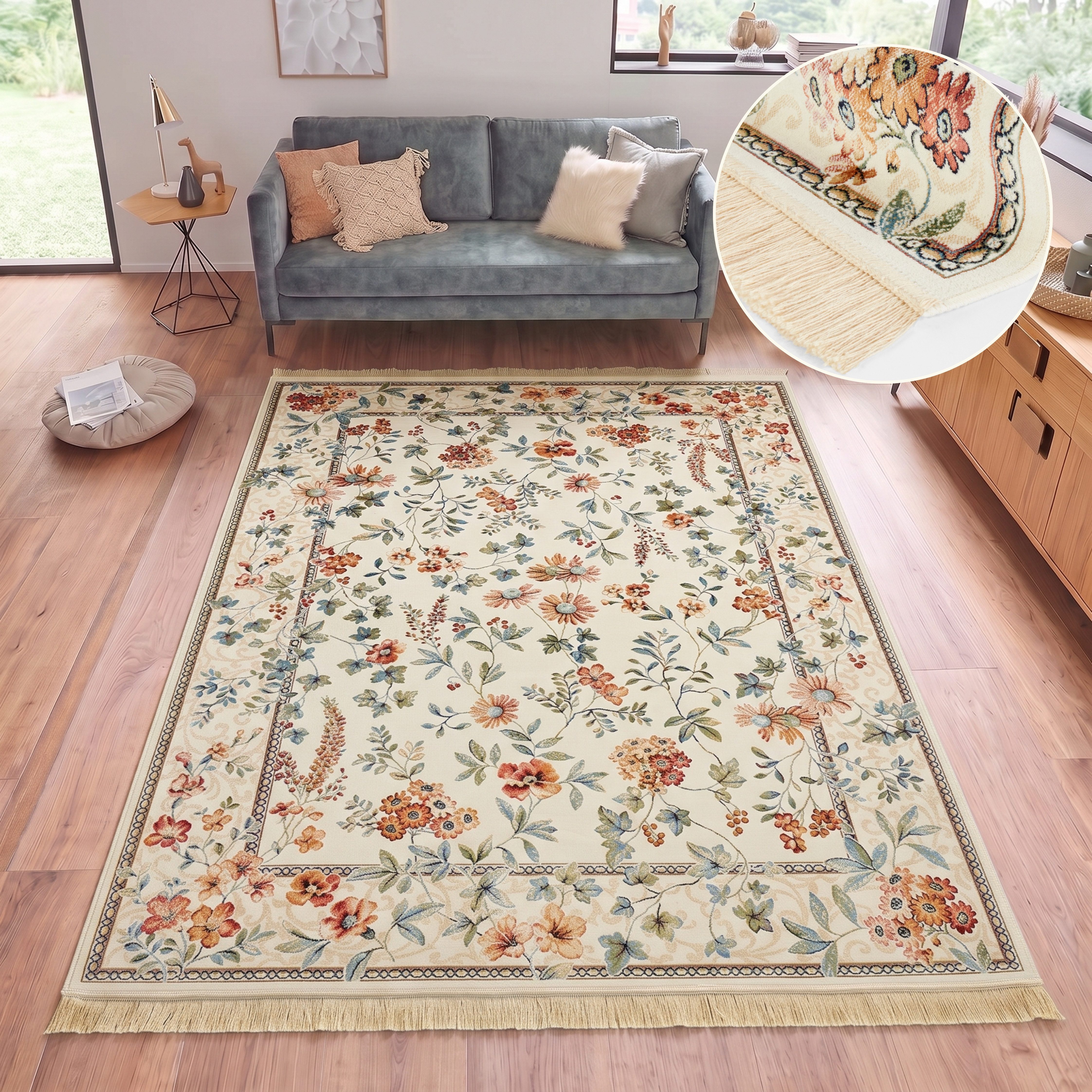 HANSE Home Teppich Orient Flowers, rechteckig, Höhe: 5 mm, Kurzflor mit Fransen, Orient, Wohnzimmer, Schlafzimmer, Esszimmer