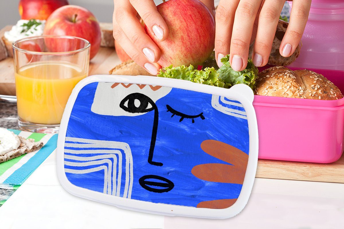 Snackbox, Erwachsene, (2-tlg), Brotbox für Blau Brotdose - MuchoWow Kunststoff Gesicht rosa Kunststoff, - Kinder, Mädchen, Lunchbox Abstrakt,