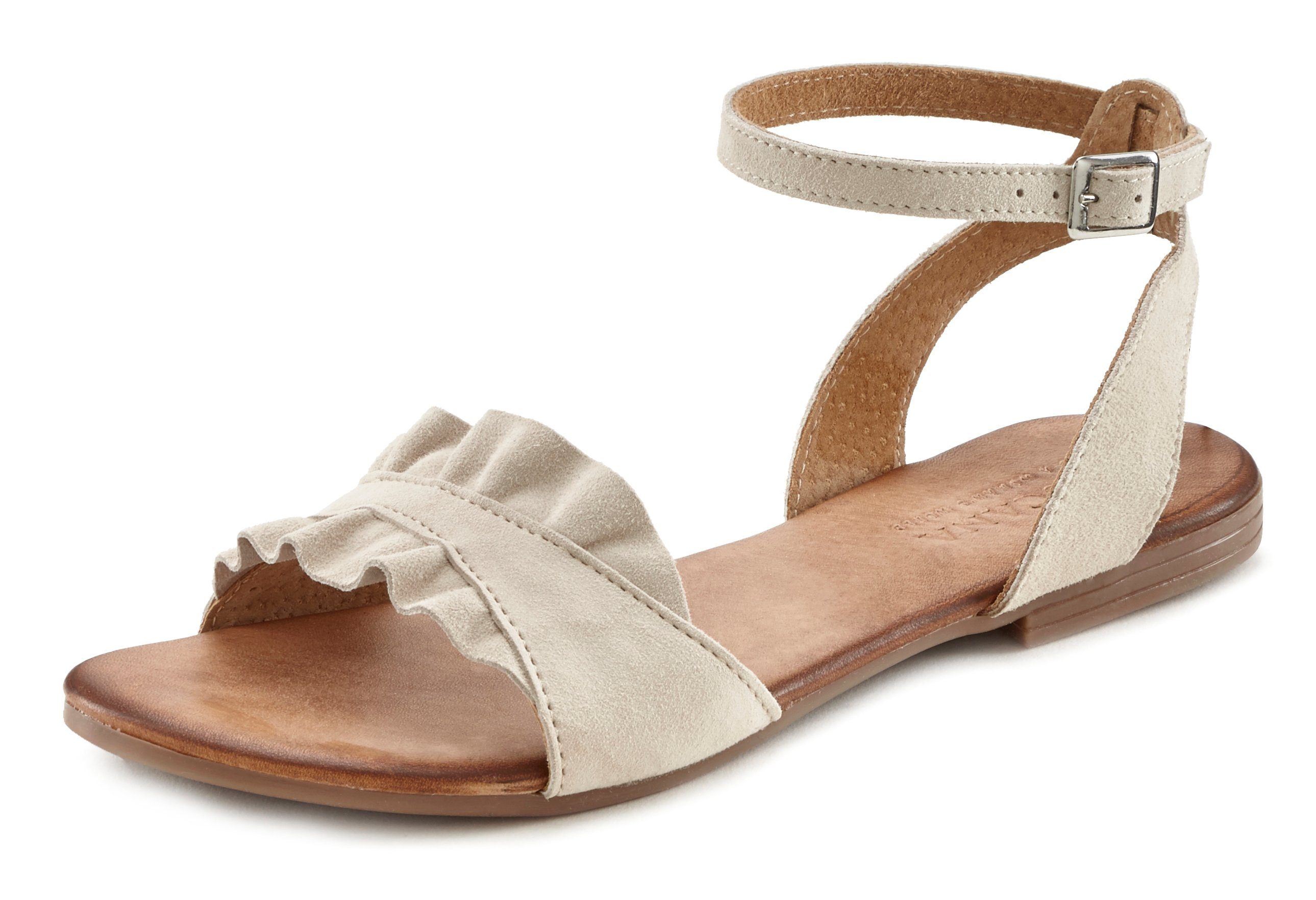 Sandalette, Leder hochwertigem LASCANA aus kleinen Sommerschuh mit Rüschen beige Sandale