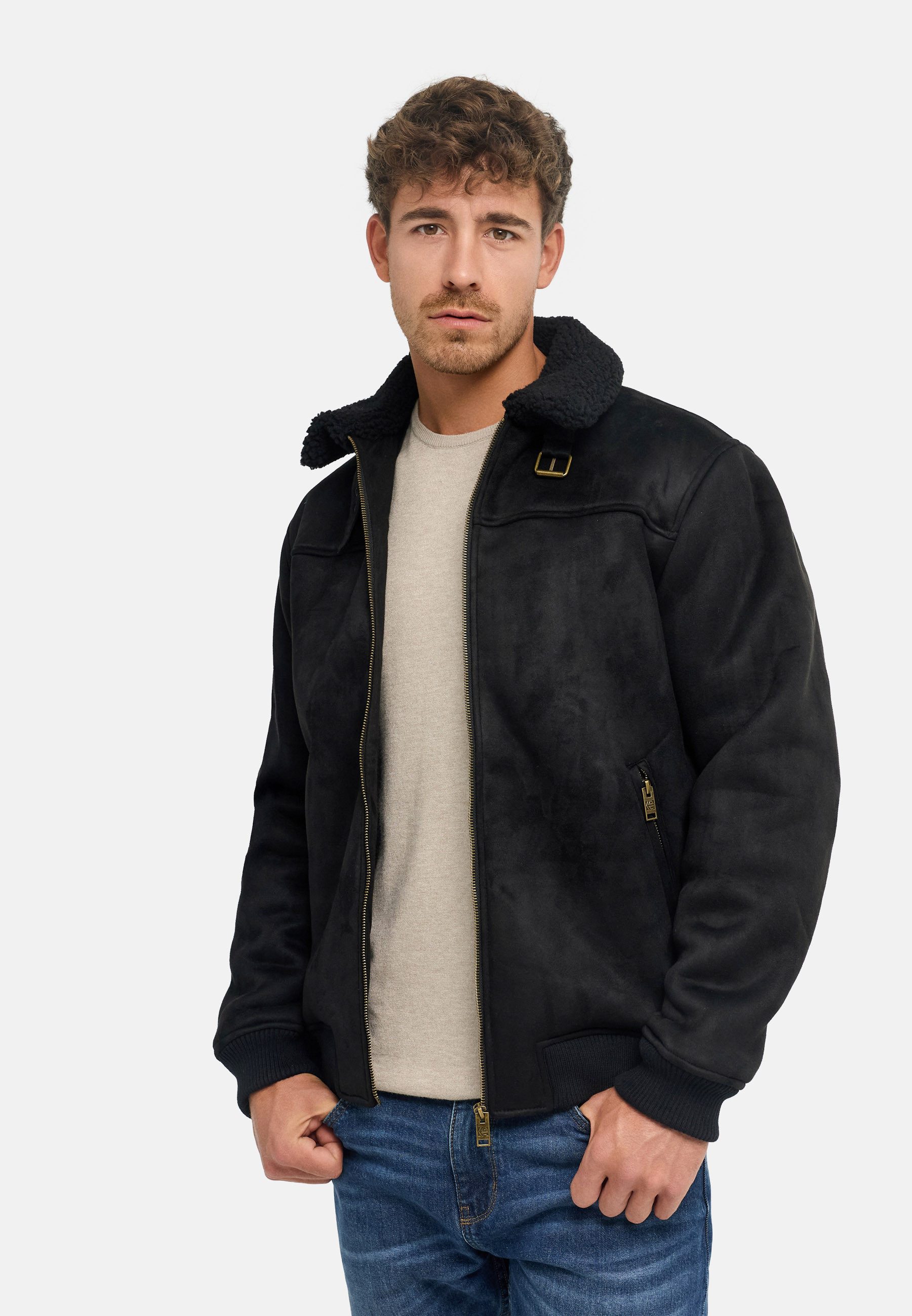 INDICODE Bomberjacke Herren INBoldport Teddykragen Übergangsjacke in Baumwollmischung, Regular Fit, formstabile Rippbündchen