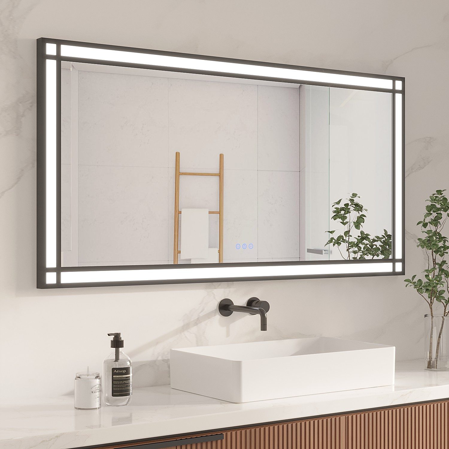 AQUALAVOS Badspiegel Industrial Style, Badezimmerspiegel Antibeschlag 3 Lic günstig online kaufen