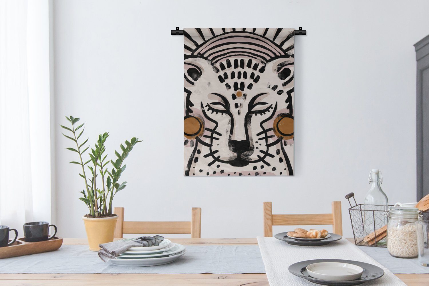 Wanddekoobjekt Tapisserie, Gemälde, für Wohnzimmer, an Schlafzimmer Deko der - - Wand, Tiger MuchoWow Weiß Tiere -