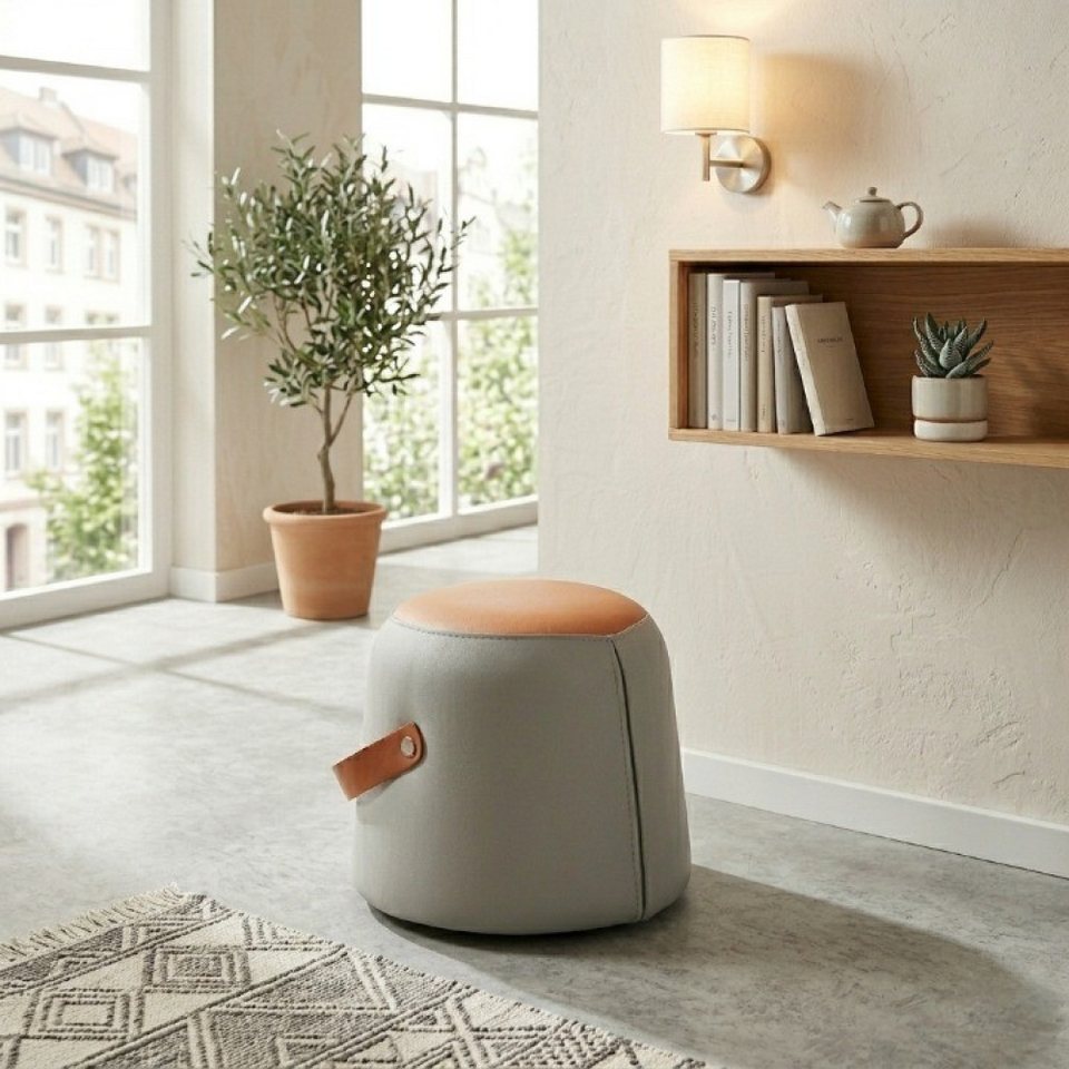 BBWL Hocker mit PU-Leder Griff Ottoman Fußhocker gepolstert multifunktional, Moderner Sitzhocker Grau Orange Wohnzimmer Schlafzimmer
