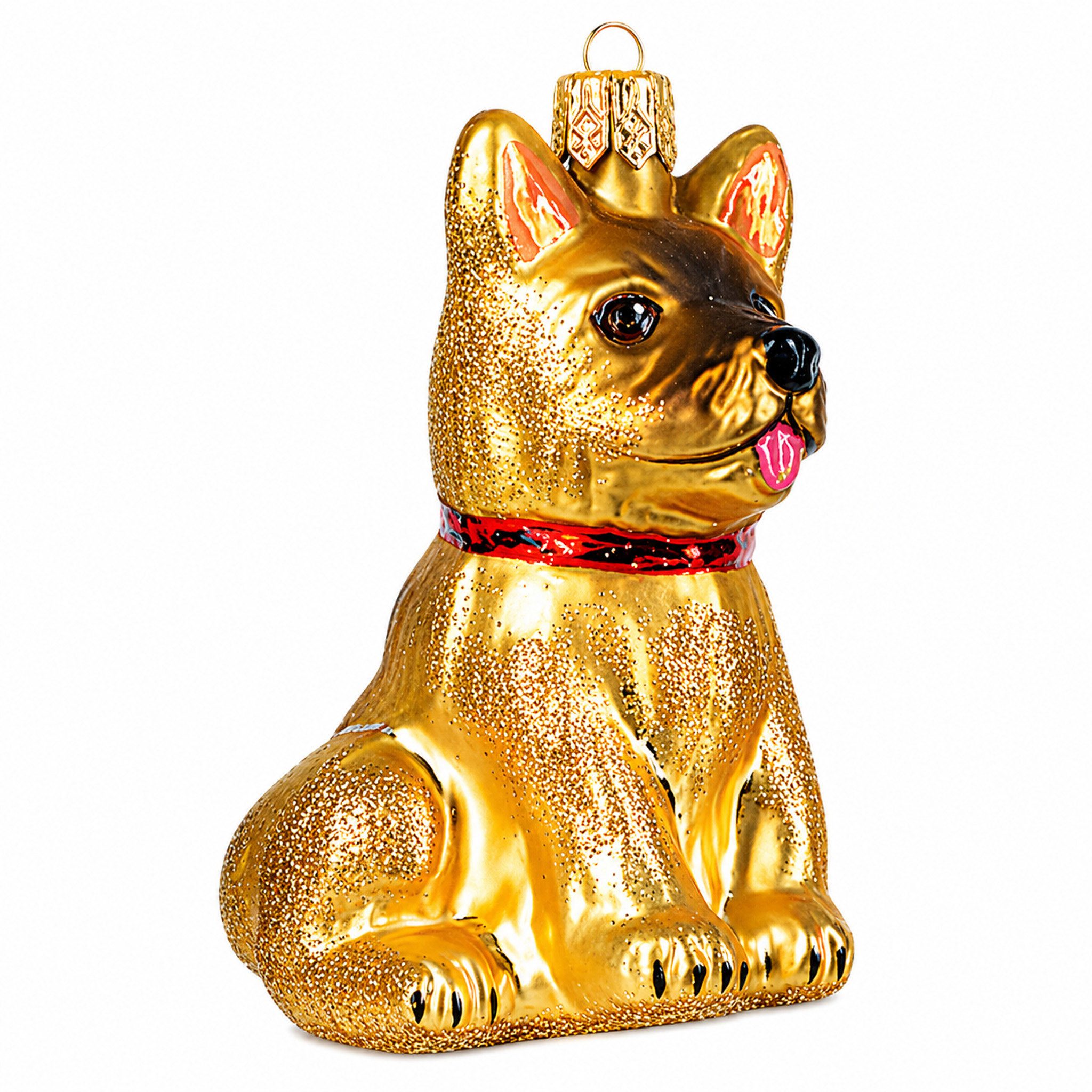 IMPULS Christbaumschmuck, Christbaumanhänger Schäferhund aus Glas 7,5cm Gold