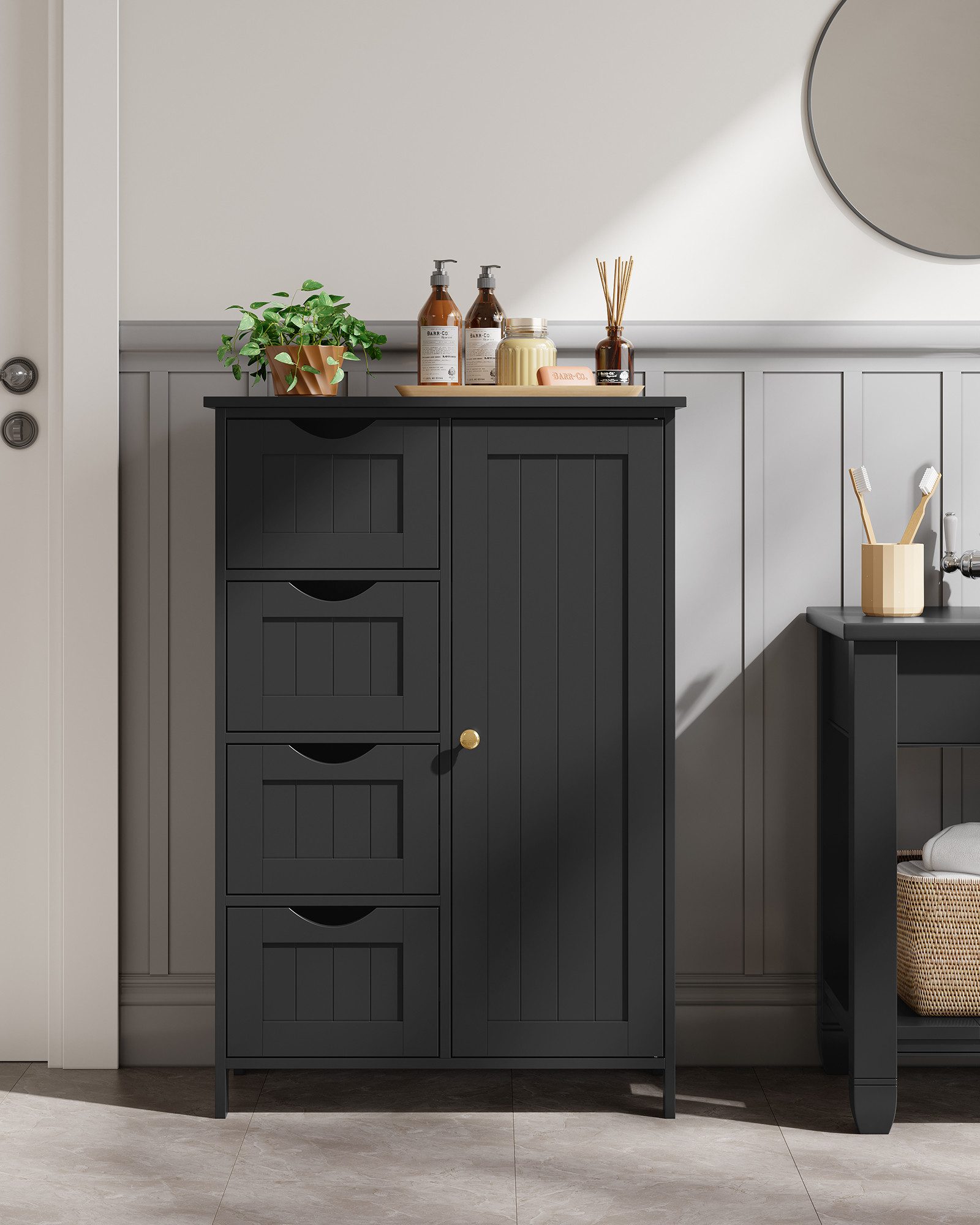 VASAGLE Badmöbel-Set Badezimmerschrank Badschrank Beistellschrank,verstellbare Ablage, mit 4 Schubladen, Schranktür,30 x 55 x 82 cm, Kommode – Bild 3 von 5