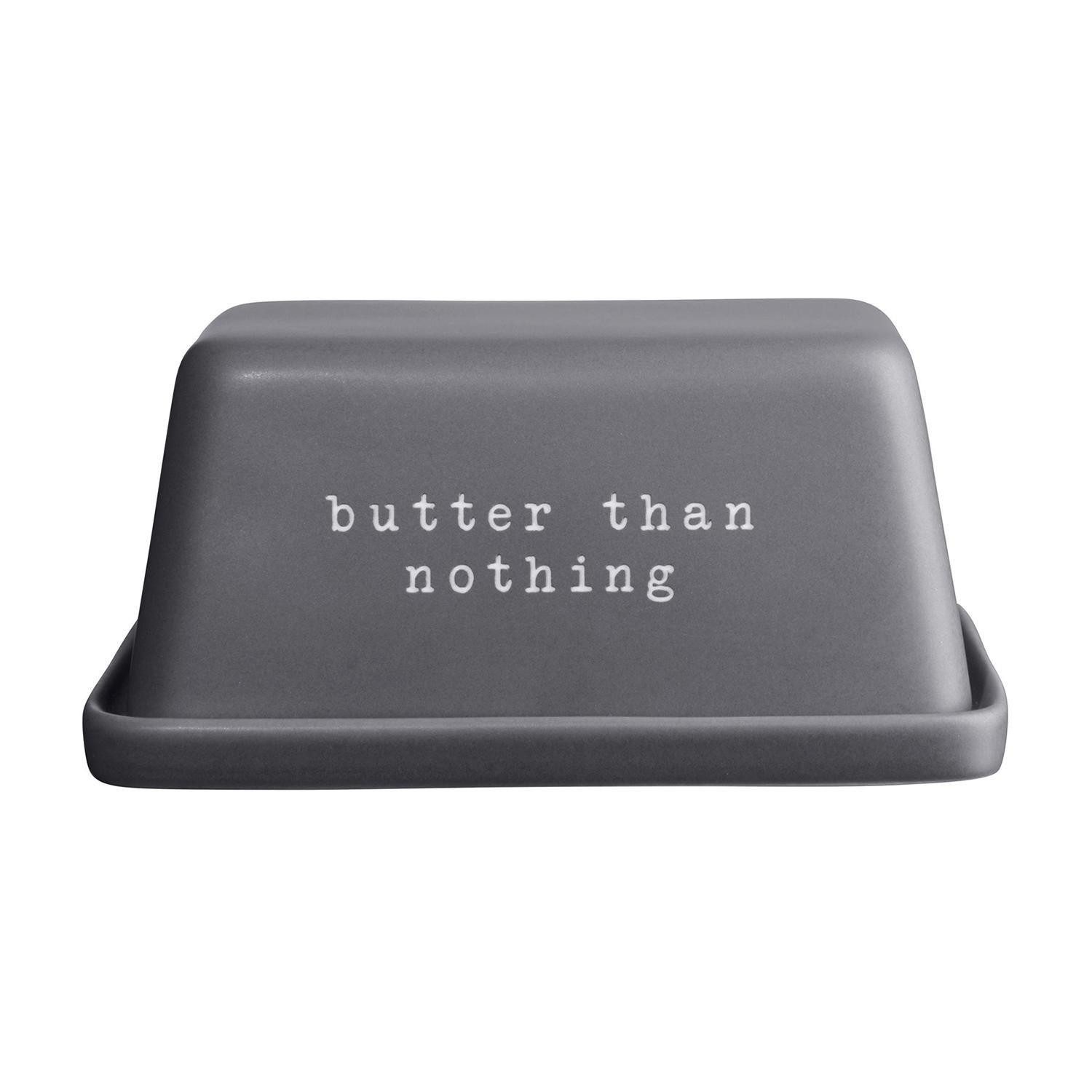 ASA SELECTION Butterdose HEY!, 16 x 11 cm, Grau, mit weißer Schrift, New Bone China, (1-tlg), spülmaschinengeeignet