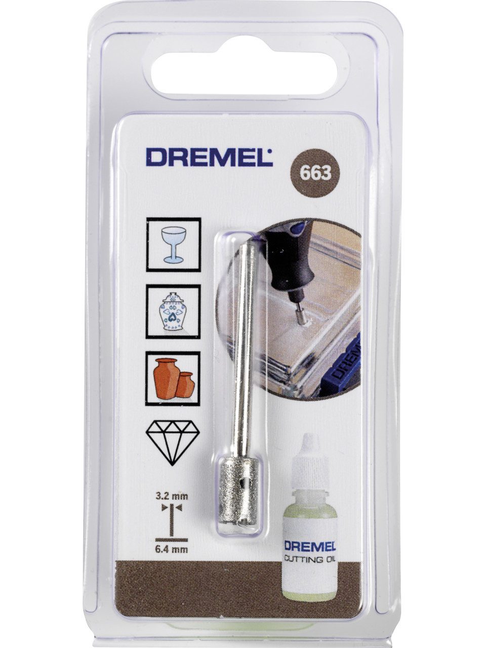 DREMEL Feinbohrschleifer Bohrer Dremel 663 Diamant für Glas