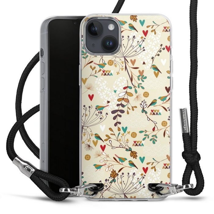 DeinDesign Handyhülle Retro Vogel Blumen Floral Wilderness Apple iPhone 14 Plus Handykette Hülle mit Band Case zum Umhängen