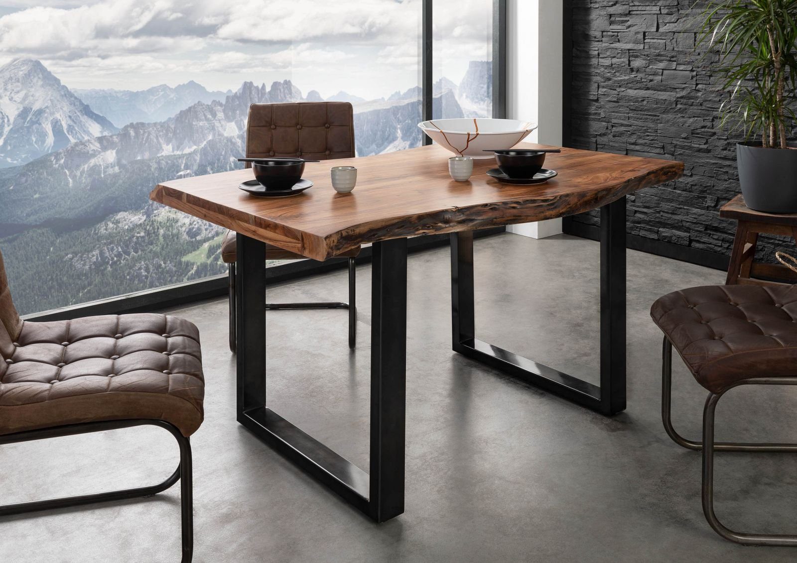 Massivmoebel24 Baumkantentisch FREEFORM (Baumtisch Akazie 140x90x77 günstig online kaufen