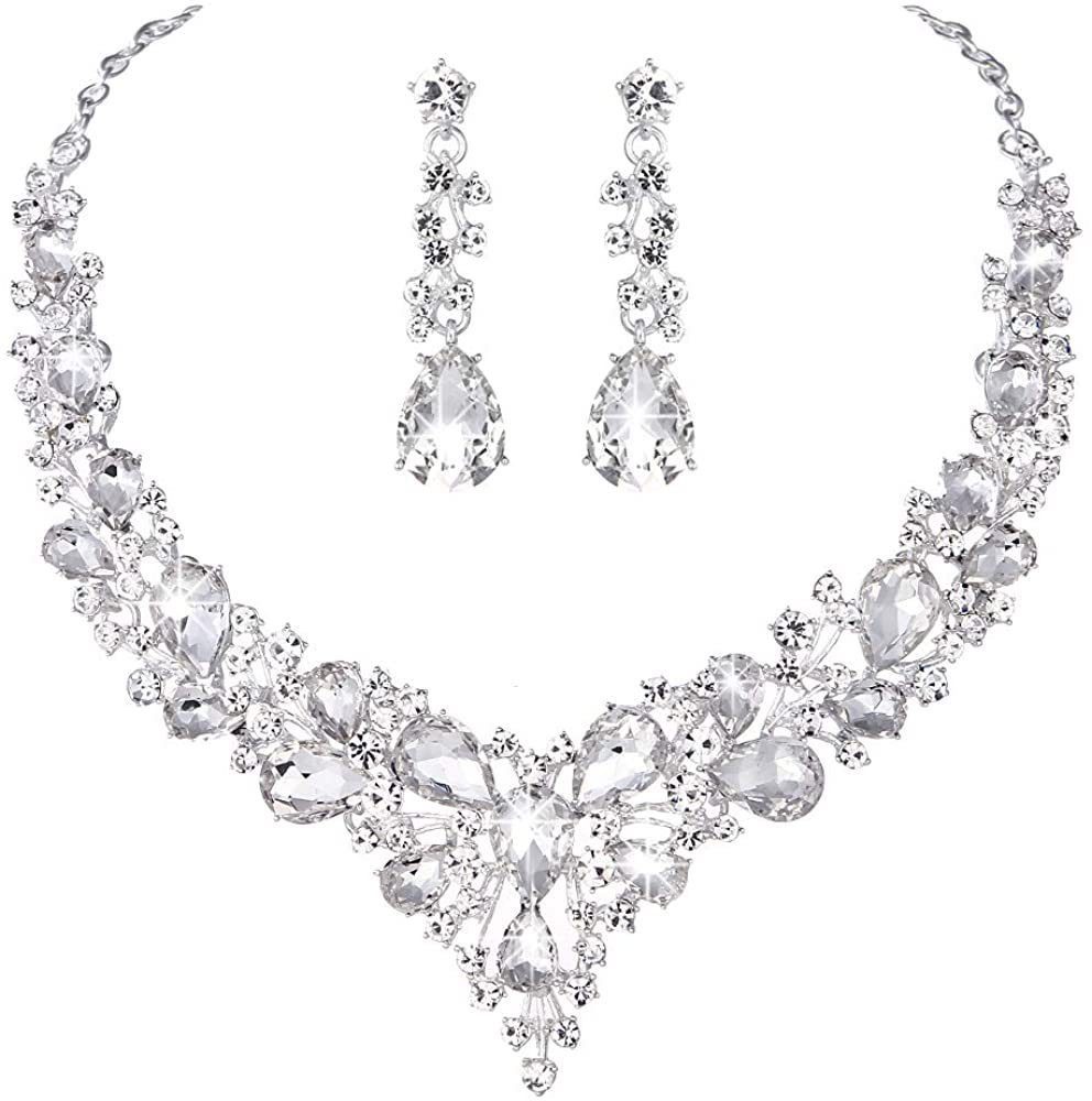 Coonoor Schmuckset Damen Hochzeits-Schmuckset, Halsketten- und Ohrring-Set, Hochzeits-Juwelen-Set, geeignet für Hochzeiten und Verlobungen