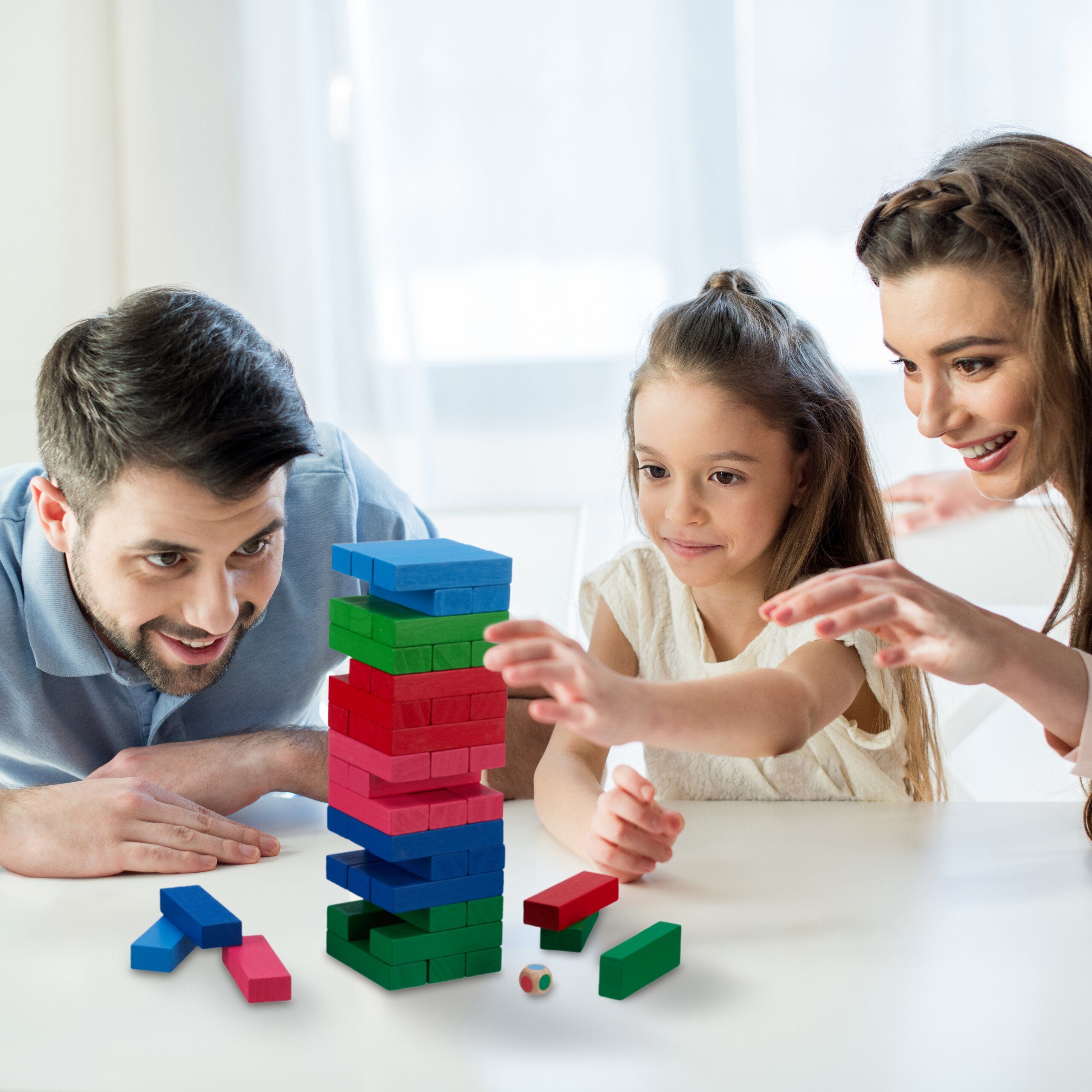 relaxdays Stapelspielzeug Bunter Wackelturm aus Holz, (49-tlg)