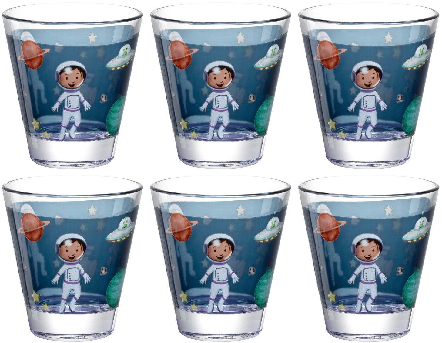 LEONARDO Gläser-Set Weltall BAMBINI AVVENTURA, 6-tlg., Glas, 215 ml, 6-teilig