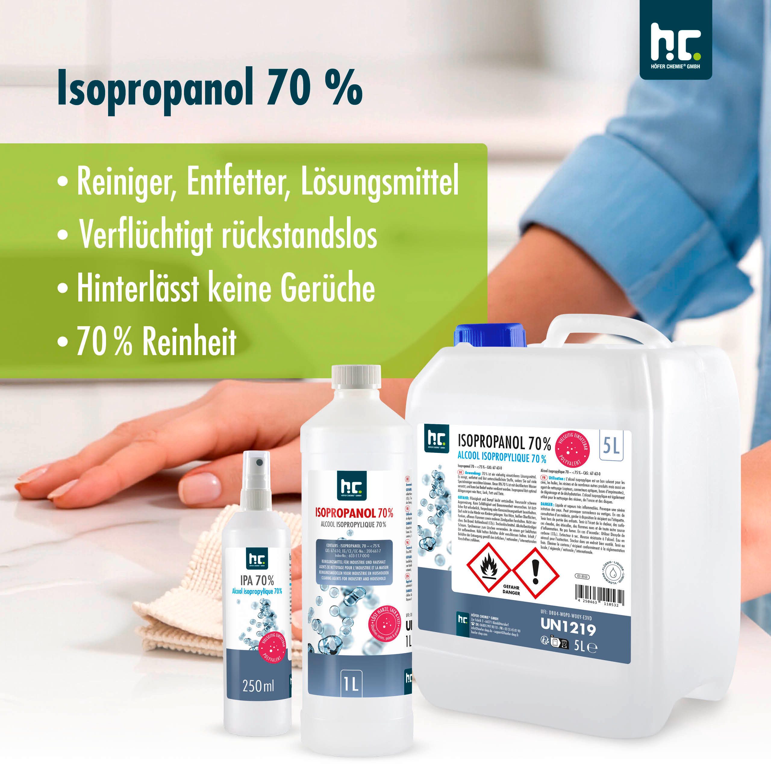 Höfer Chemie GmbH 1 Liter Isopropanol 70% Grundreiniger (Reinigt und entfettet zuverlässig)
