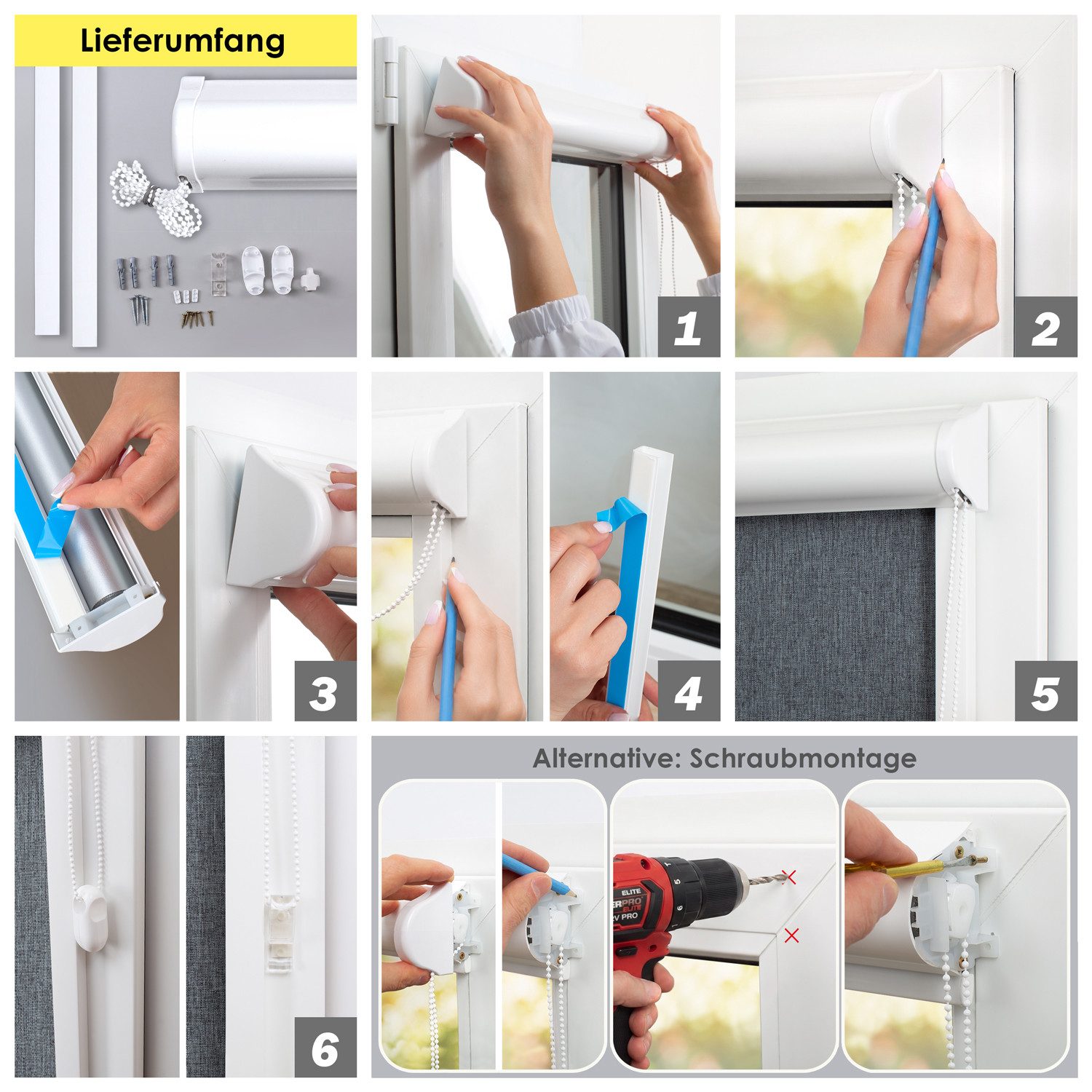 Rollo Premium Blackout Thermo Kassettenrollo mit Seitenführung, DomDeco, blickdicht, ohne Bohren, zum Kleben oder Schrauben – Bild 5 von 5