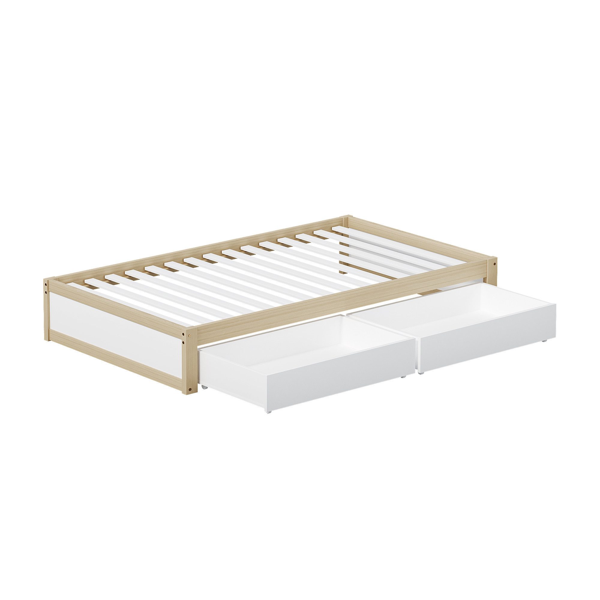 SOFTWEARY Einzelbett Kinderbett mit 2 Schubladen und Lattenrost (90x200 cm) günstig online kaufen
