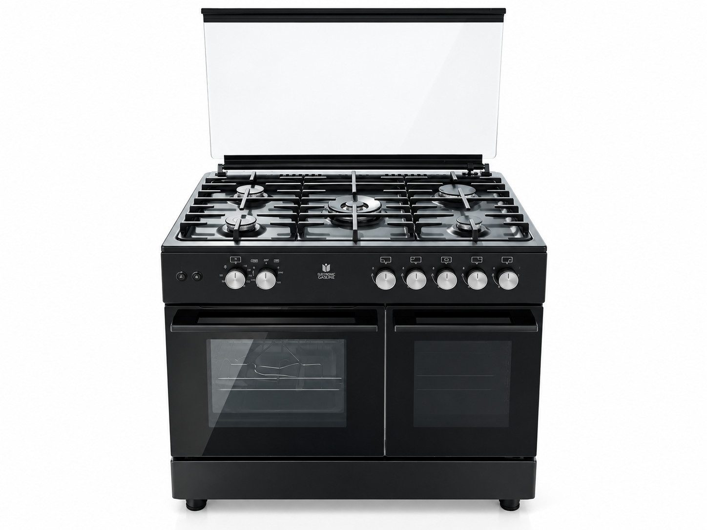 Gasline Gas-Standherd mit Gasbackofen und Flaschenschrank GAG90GOXFLB, mit 1-fach-Teleskopauszug, Elektrische Zündung, Zündsicherung, 90 cm breit mit WOK Brenner, Regler (50mbar)+Gasschlauch