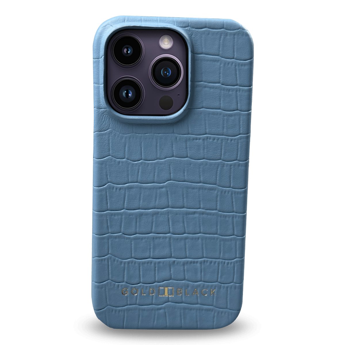 GOLDBLACK Handyhülle iPhone 14 Pro Slim Lederhülle Kroko-Prägung pastel blau