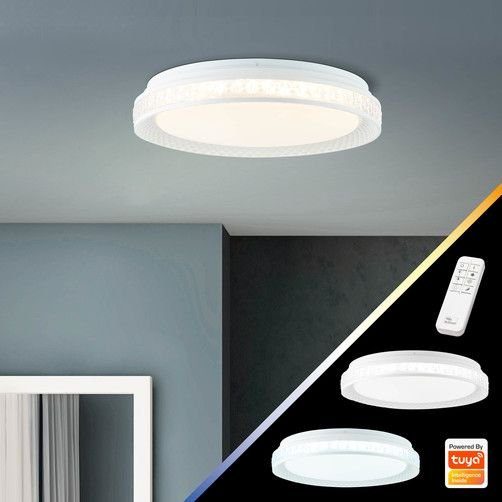 Brilliant LED Deckenleuchte Burlie, LED wechselbar, Farbwechsler, Ø 39 cm, Tuya-App, Metall/Kunststoff, transparent/weiß