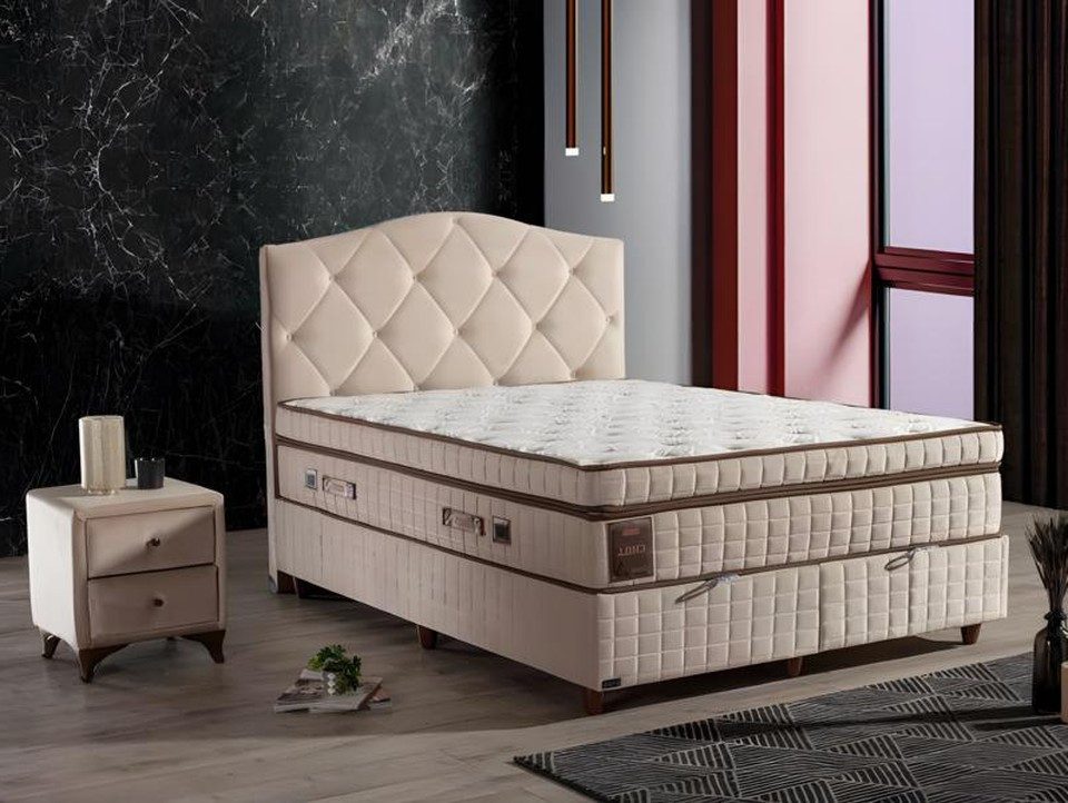 Xlmoebel Polsterbett Elegantes Bett mit gepolstertem Kopfteil und stilvollem Design (Polsterbett, Beige), Made in Europa
