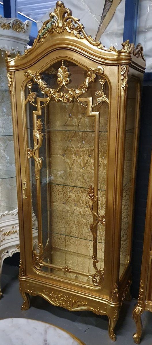 Casa Padrino Vitrine Barock Vitrine Gold - Handgefertigter Barock Vitrinenschrank mit Glastür - Barock Wohnzimmer Möbel - Edel & Prunkvoll