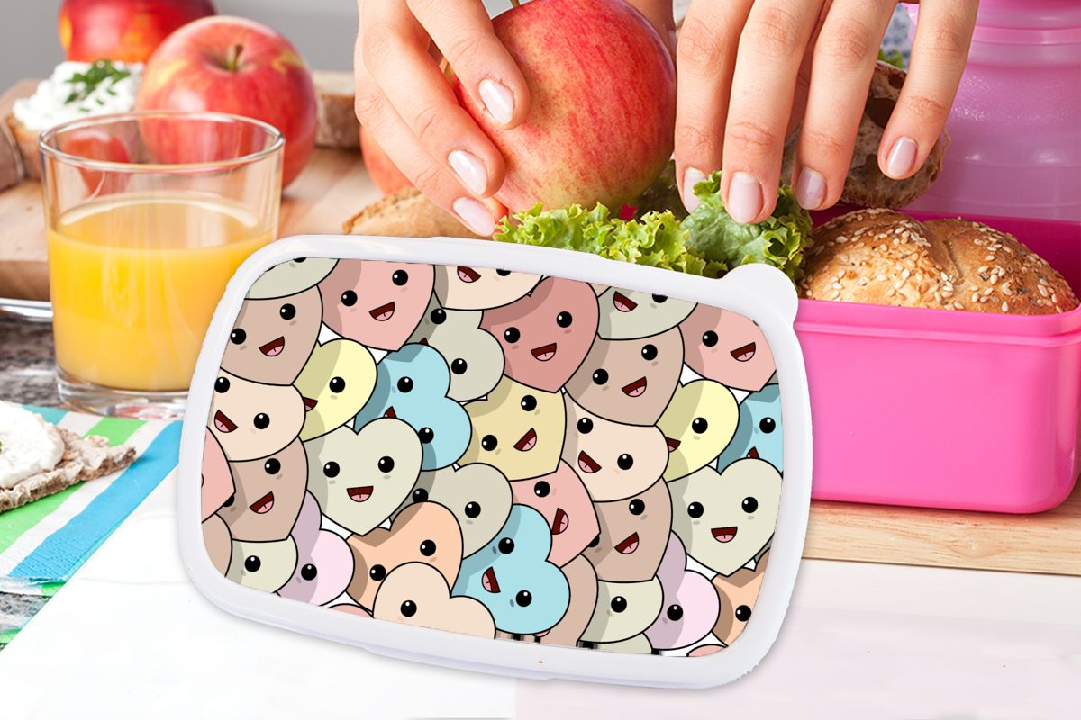 Kinder, Mädchen, für Muster Herz - rosa MuchoWow Brotdose Erwachsene, Kunststoff Kunststoff, - Lunchbox Snackbox, Baby, (2-tlg), Brotbox