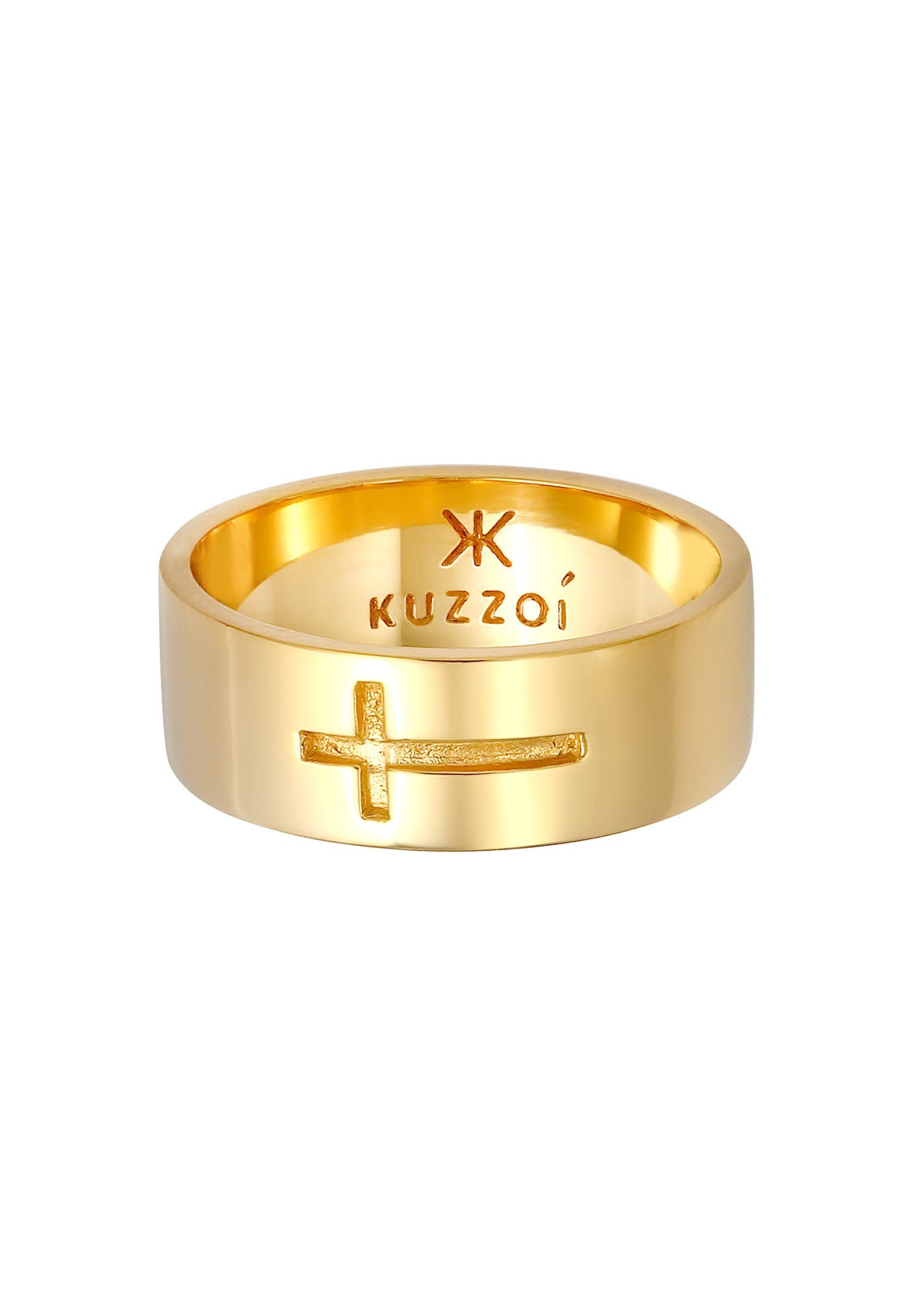 Kuzzoi Silberring Gold Bandring Glanz Kreuz 925 Herren Silber