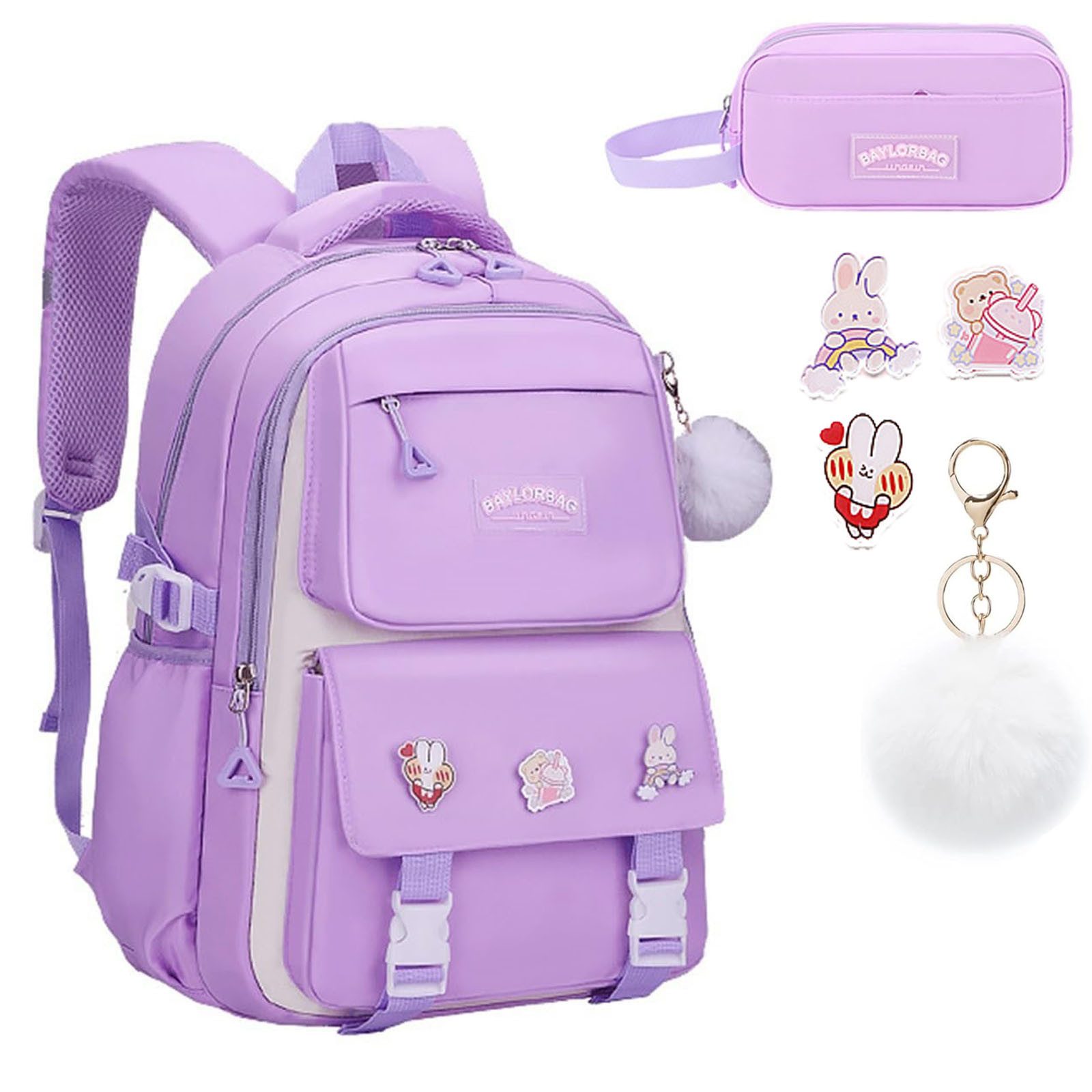 MOPUEA Schulrucksack Teenager-Schulranzen-Set, mit Stifteetui und Badge-Label (Wasserdicht Schulranzen,Unisex Geeignet für Mittelstufe-Universität, 2-tlg., für zum Schulbesuch,Einkaufen,Camping usw), Mit ergonomischem Design zur Entlastung von Schultern u