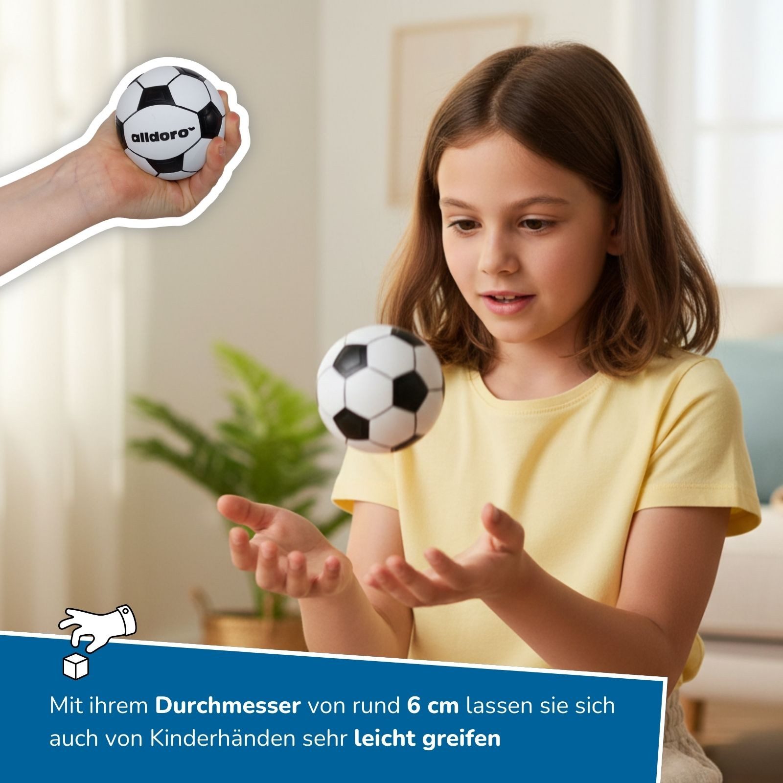 alldoro Spielball 12 Mini Spielbälle für Kinder, Ø 6 cm, je 6x Basketball & Fußball, Sprungstarke Flummi-Gummibälle für drinnen & draußen, ab 3 Jahren