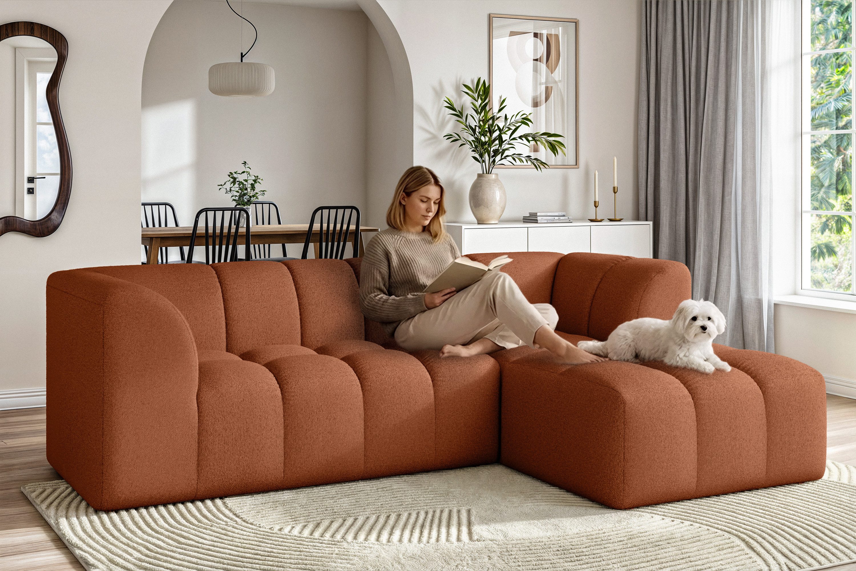OTTO home Ecksofa TUURE L-Form, Verlässliche Qualität, moderne Steppung, Breite 255cm, Bubble Optik, moderne Steppung, hoher Sitzkomfort, Wellenunterfederung
