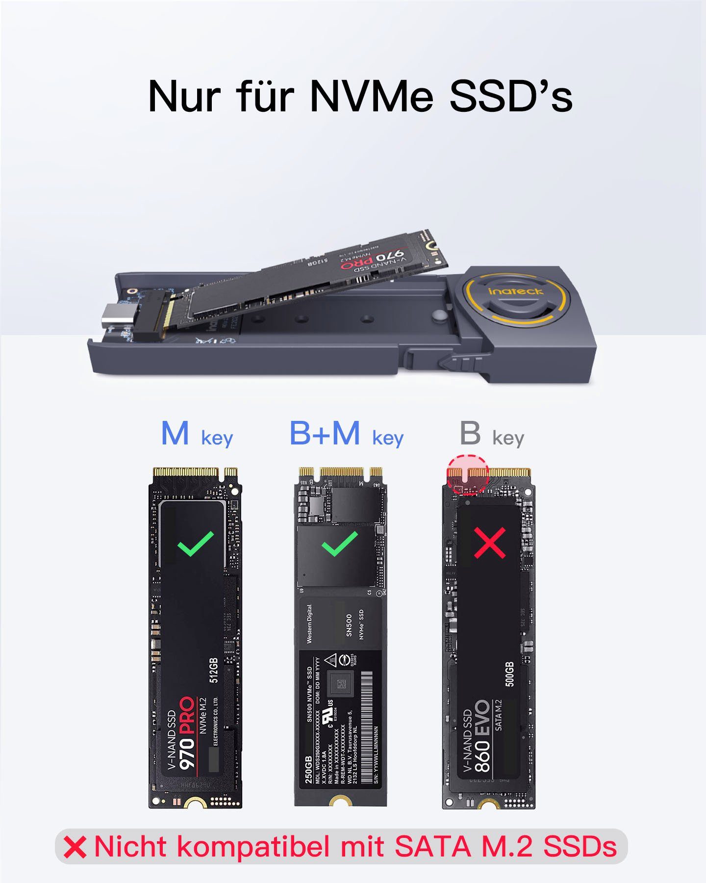 USB Inateck 3.2 Gen 2 Festplatten-Gehäuse M.2 NVMe Gehäuse, SSD Adapter