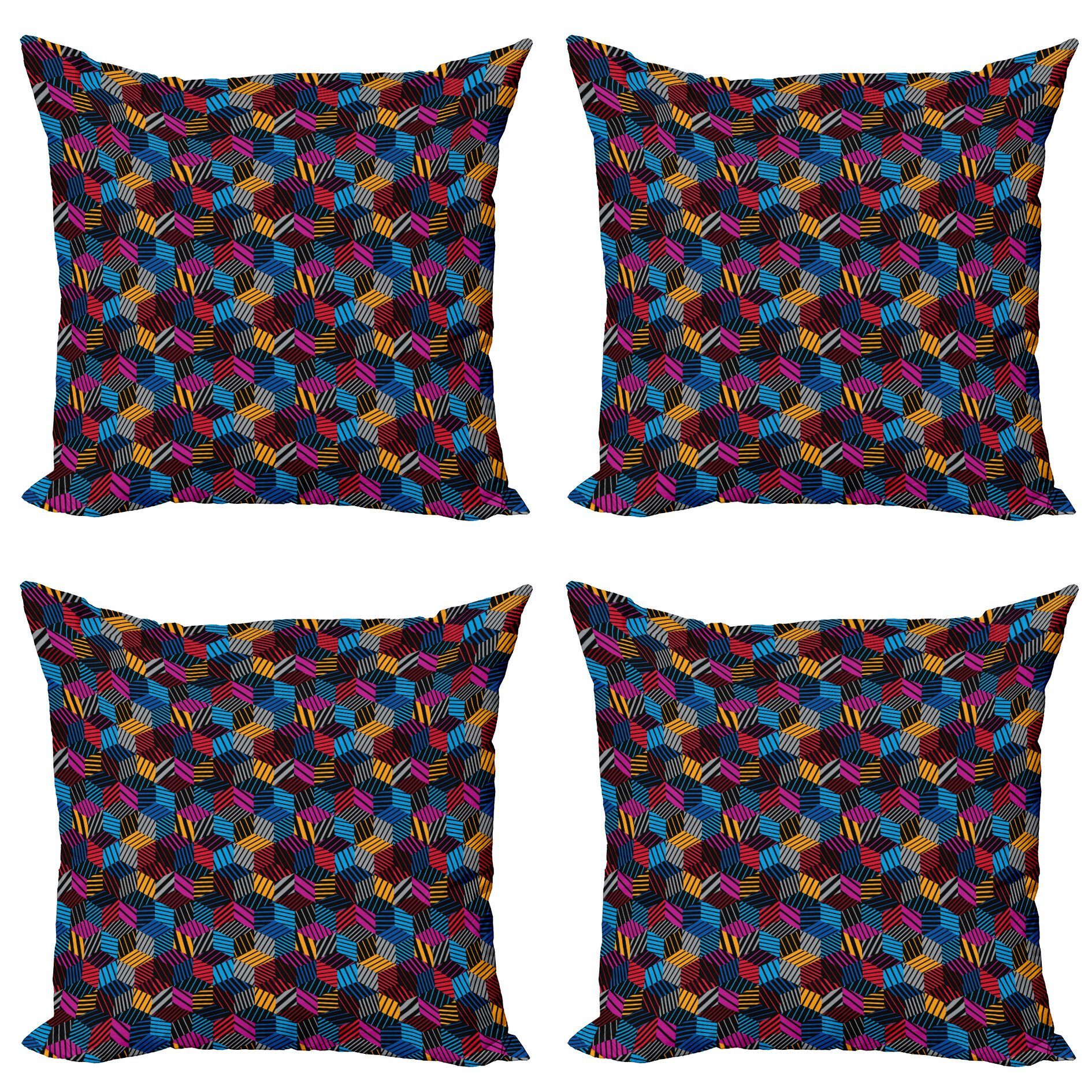 Kissenbezüge Modern Accent Doppelseitiger Digitaldruck, Abakuhaus (4 Stück), Geometrisch 3D Cube Stripes Stil