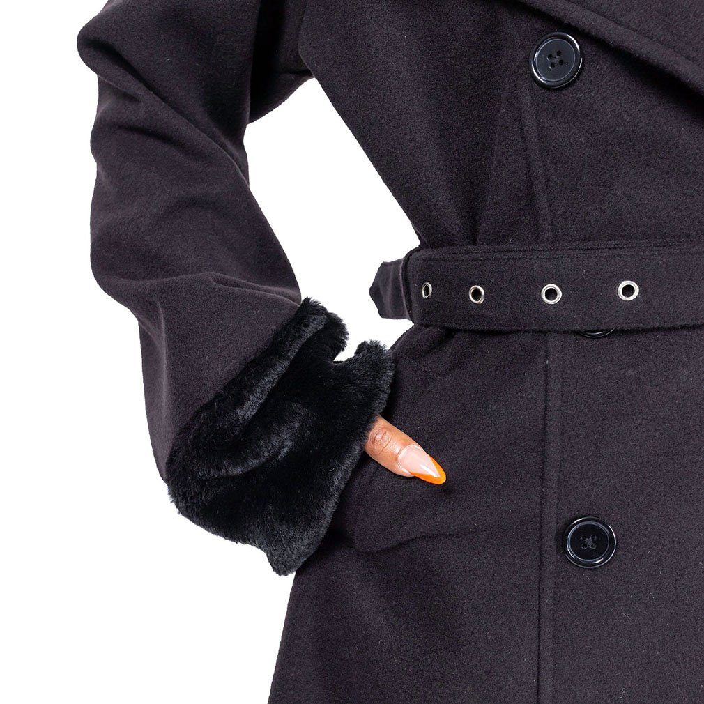 Rockabella Wintermantel Nesta Retro Vintage Rockabilly Schnalle Kunstfell